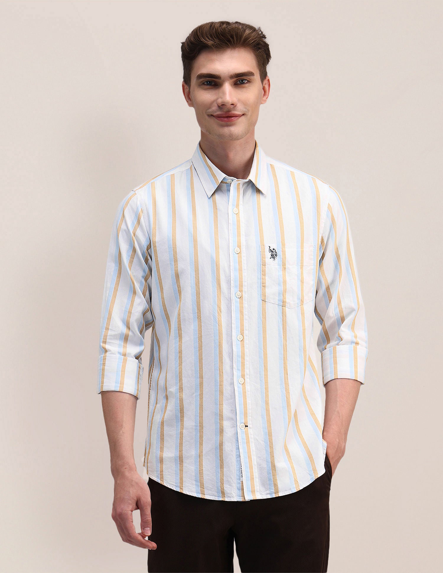 Vertical Striped Dobby Shirt White - U.S. POLO ASSN. | Large