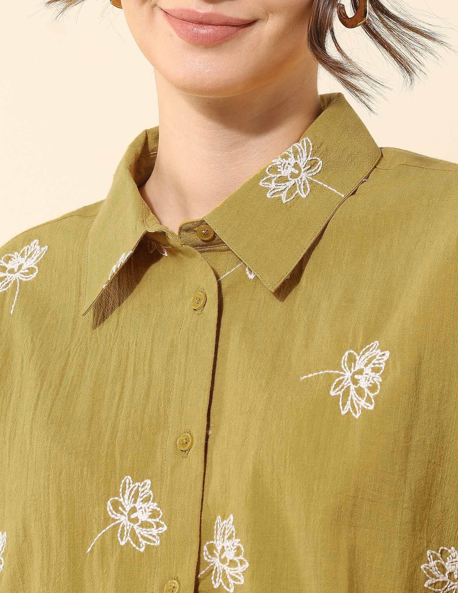Floral Embroidered Dobby Shirt Mustard - U.S. Polo Assn. India | Large