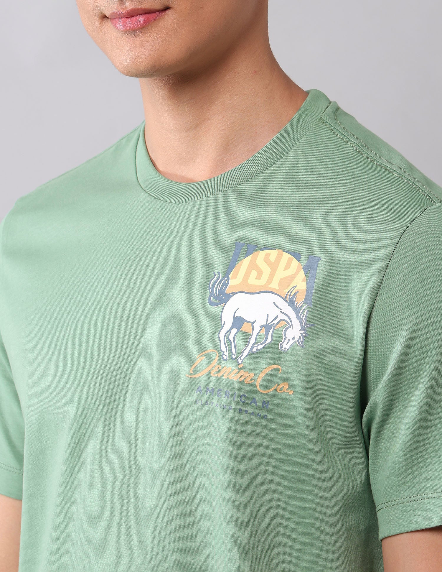 Brand Printed Muscle Fit T-Shirt Light Green - U.S. Polo Assn. India | Large