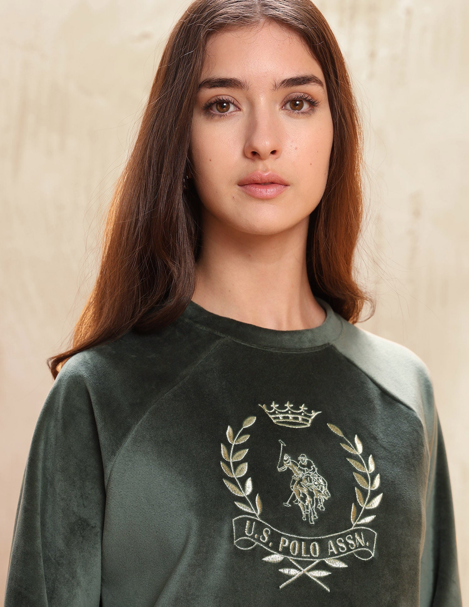 Relaxed Fit Velvet Sweatshirt Green - U.S. POLO ASSN. | Large