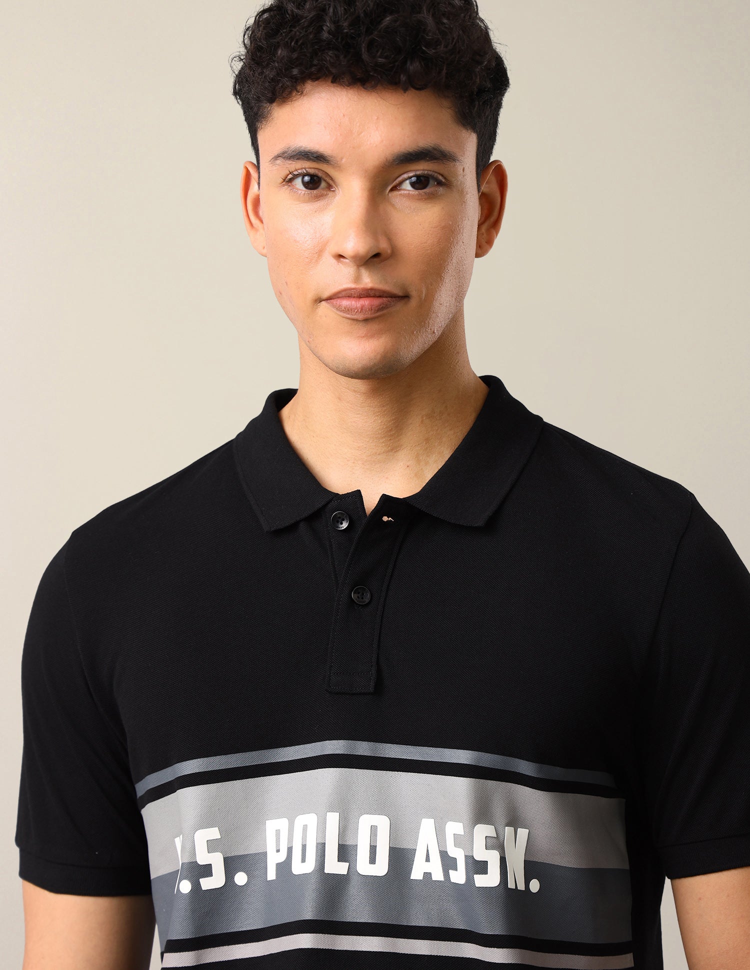 Colourblocked With Brand Printed Slim Fit Polo Shirt Black - U.S. Polo Assn. India | Large