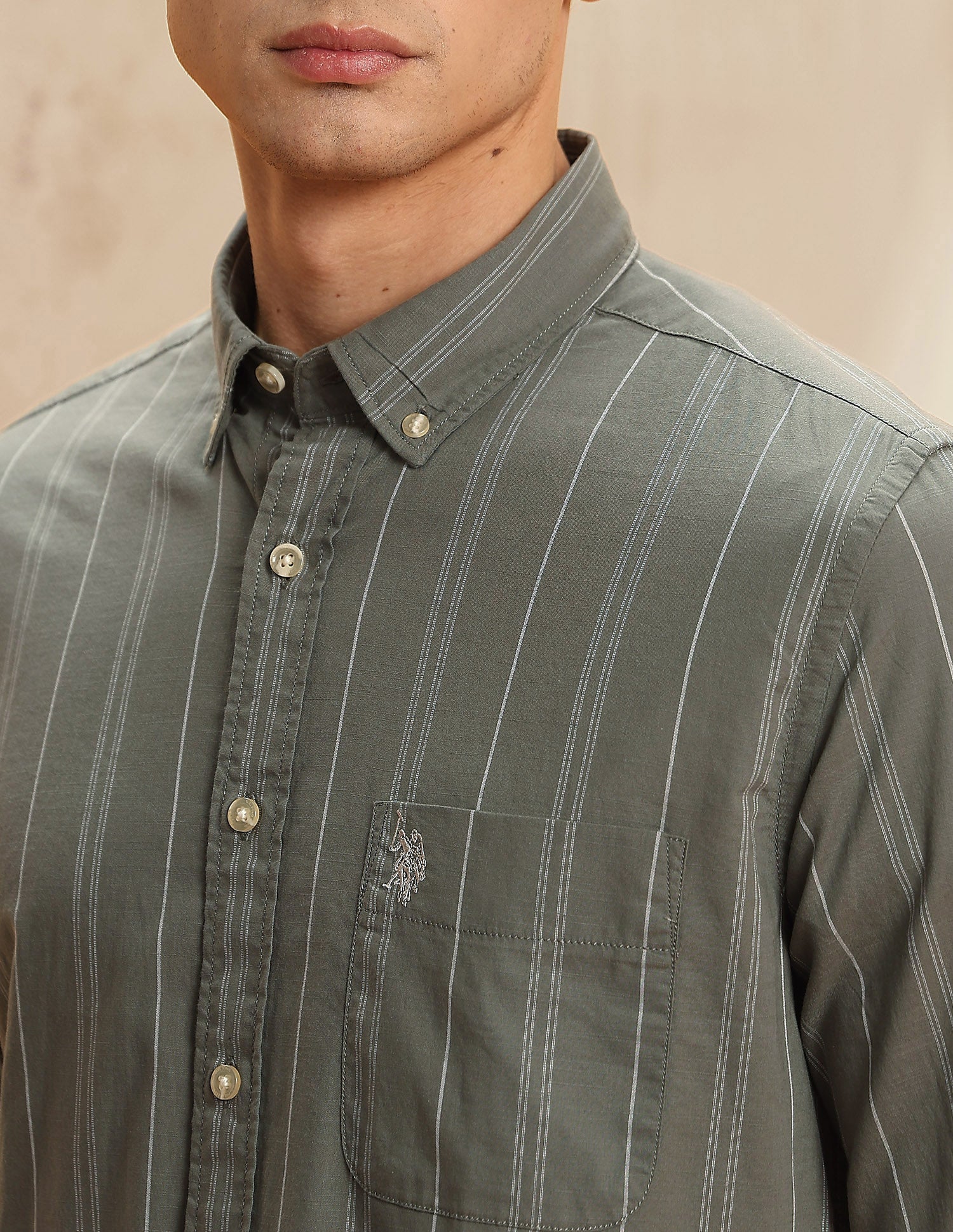 Vertical Striped Legend Of Horseshoe Shirt Green - U.S. POLO ASSN. | Large