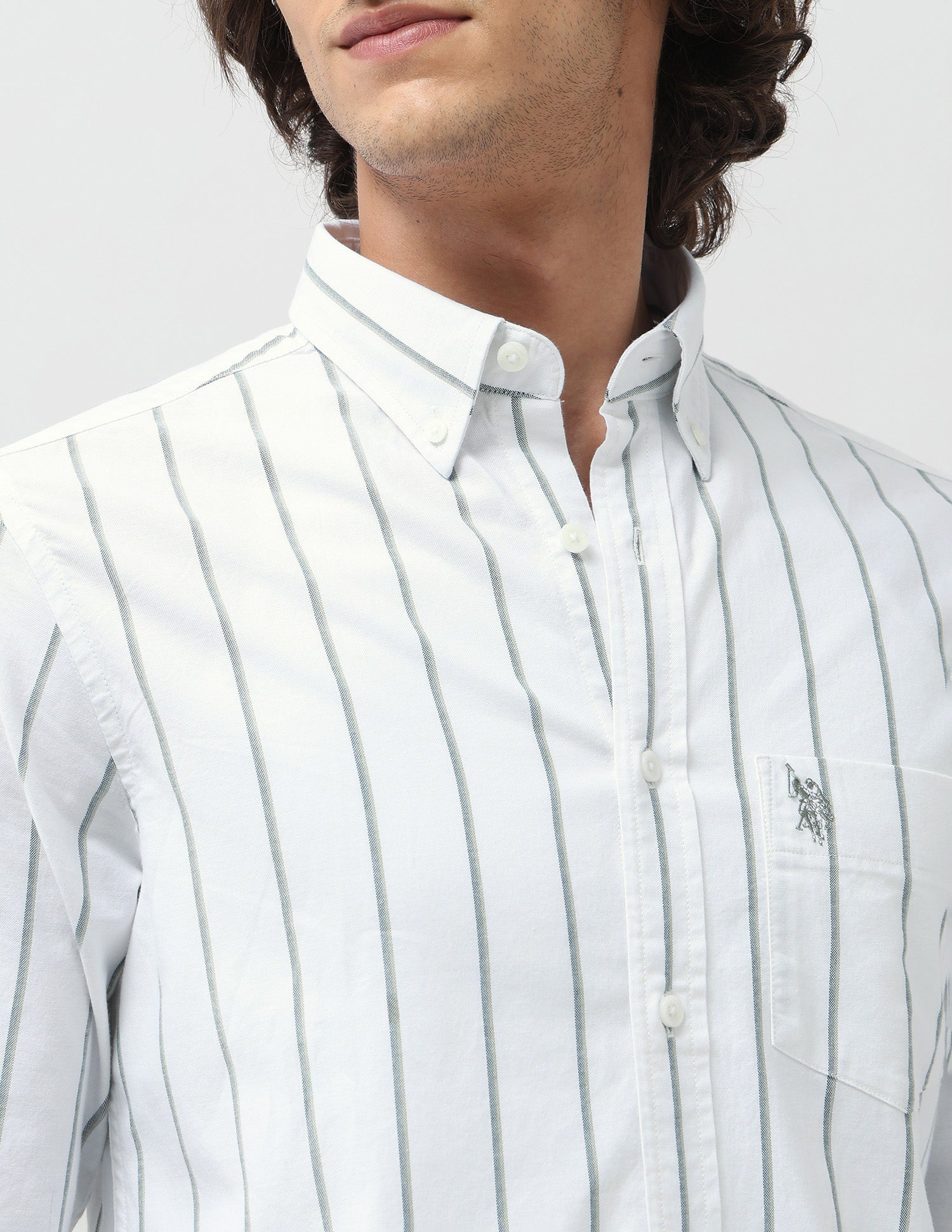 Vertical Striped Oxford Shirt Green - U.S. POLO ASSN. | Large
