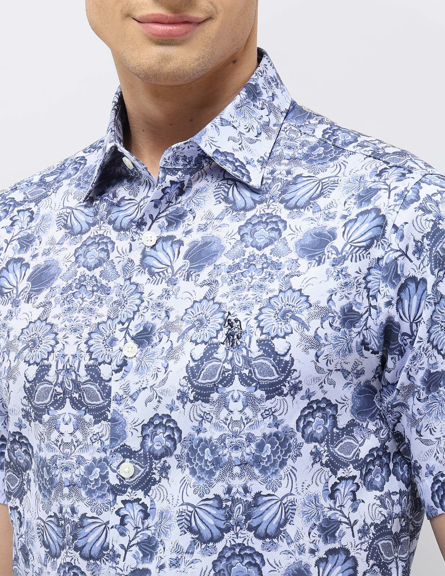 Floral Printed Tailored Fit Shirt Blue - U.S. POLO ASSN. | Large