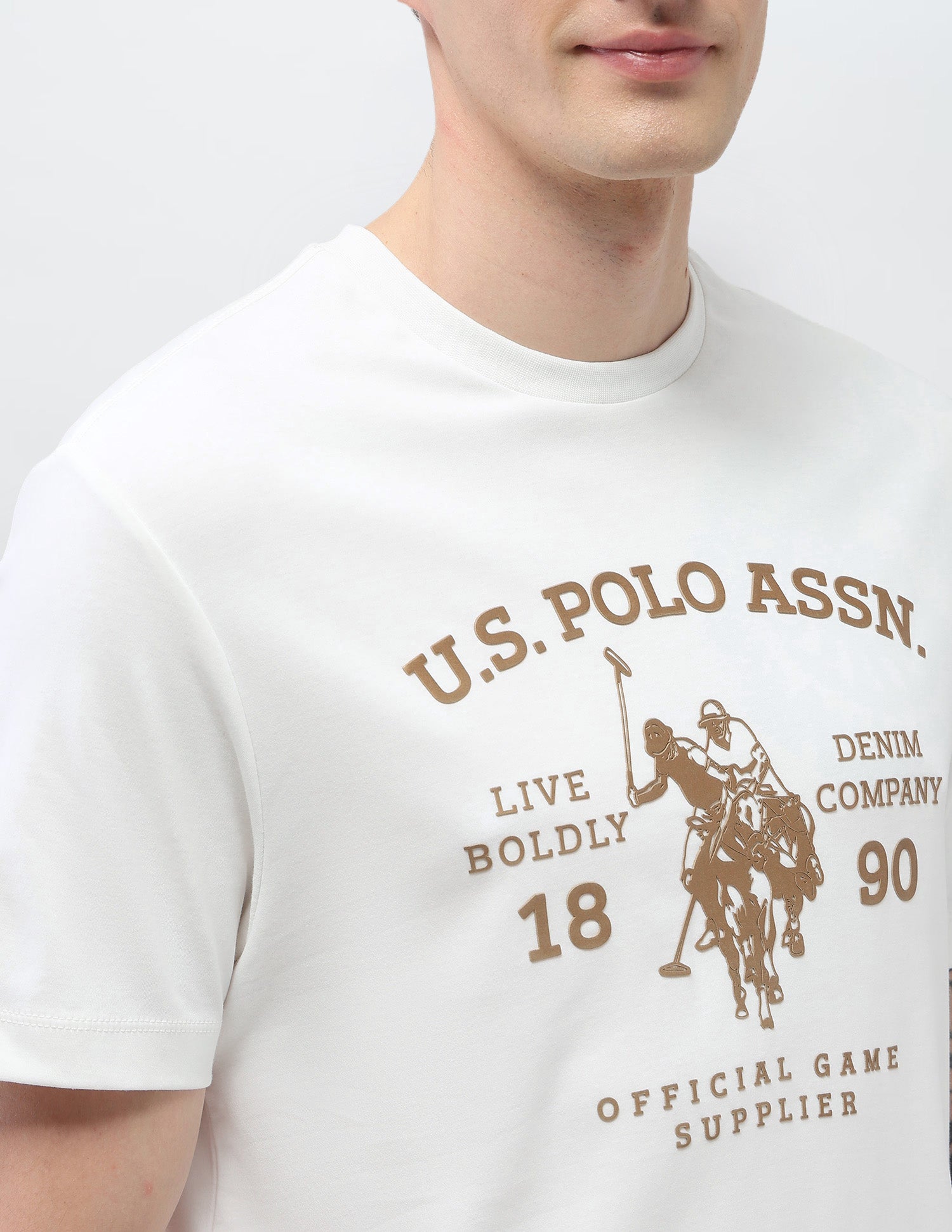 Graphic Brand Printed Slim Fit Black & Gold T-Shirt Ivory - U.S. Polo Assn. India | Large