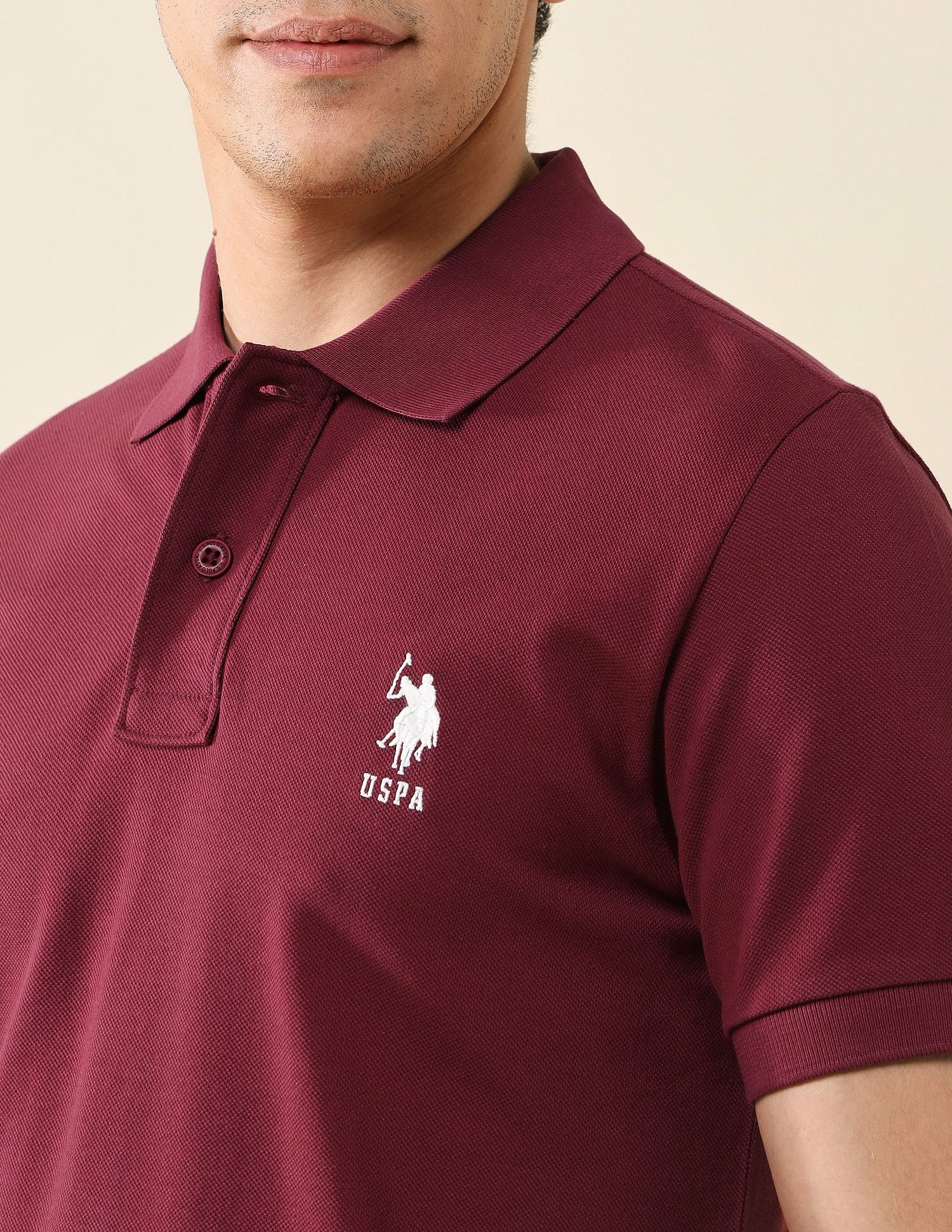 Pure Cotton Slim Fit Polo Shirt Wine - U.S. Polo Assn. India | Large