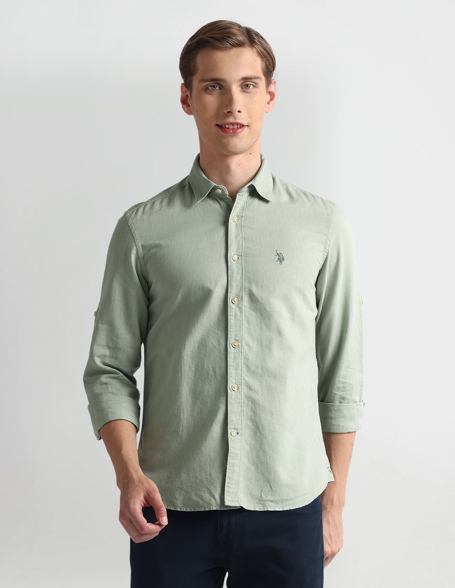 Slim Fit Solid Shirt Light Green - U.S. Polo Assn. India | Large