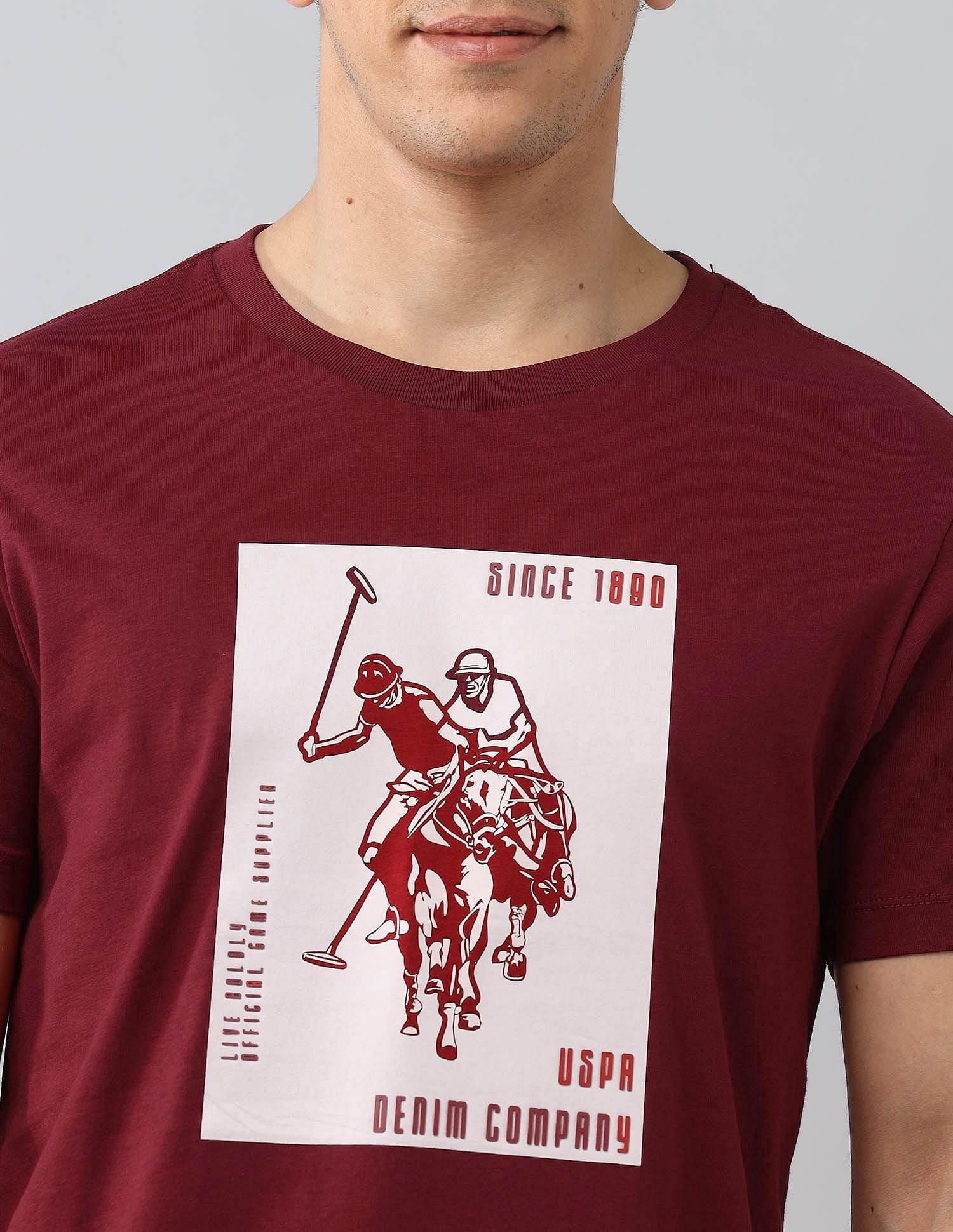 Muscle Fit Brand Printed T-Shirt Wine - U.S. Polo Assn. India | Large