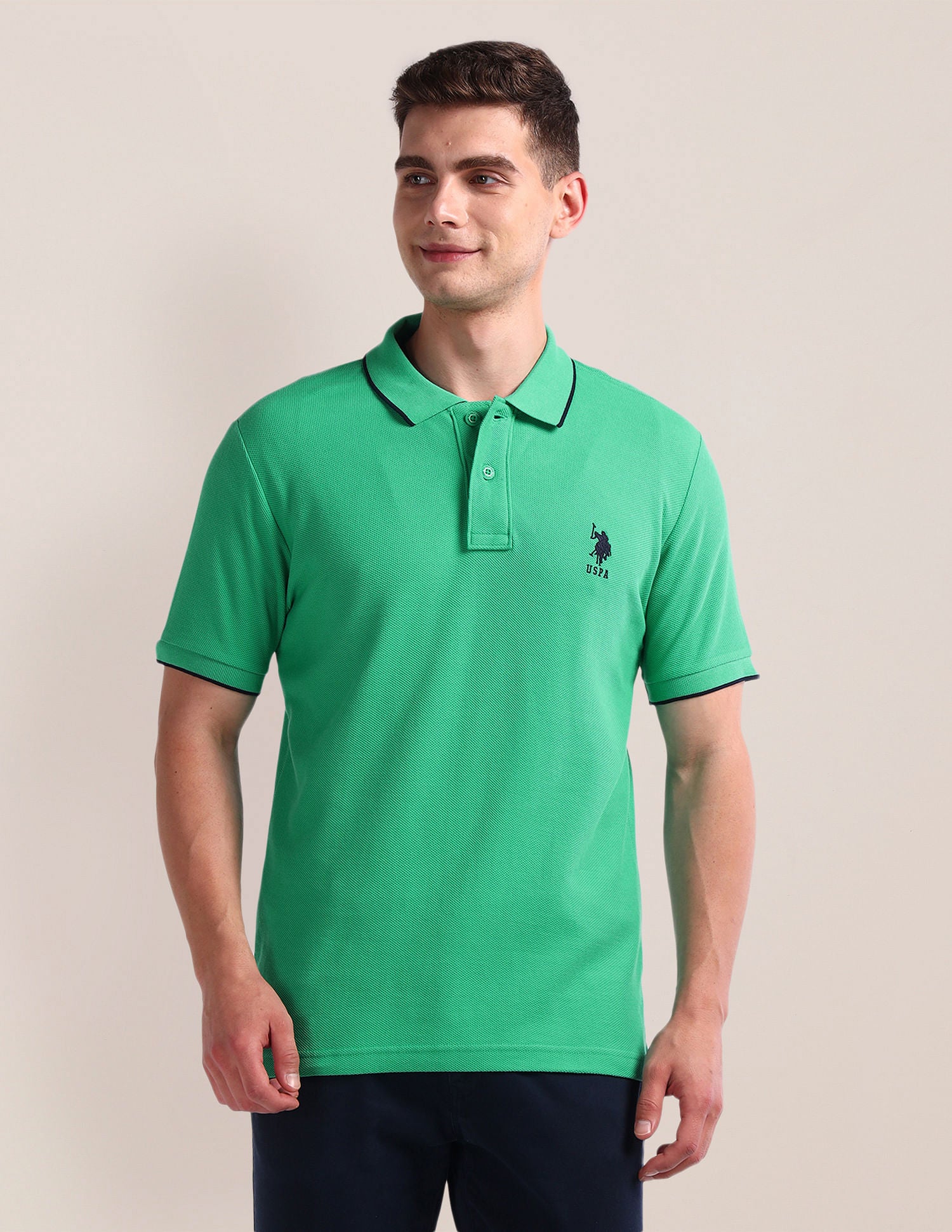 Solid Slim Fit Polo Shirt Green - U.S. Polo Assn. India | Large