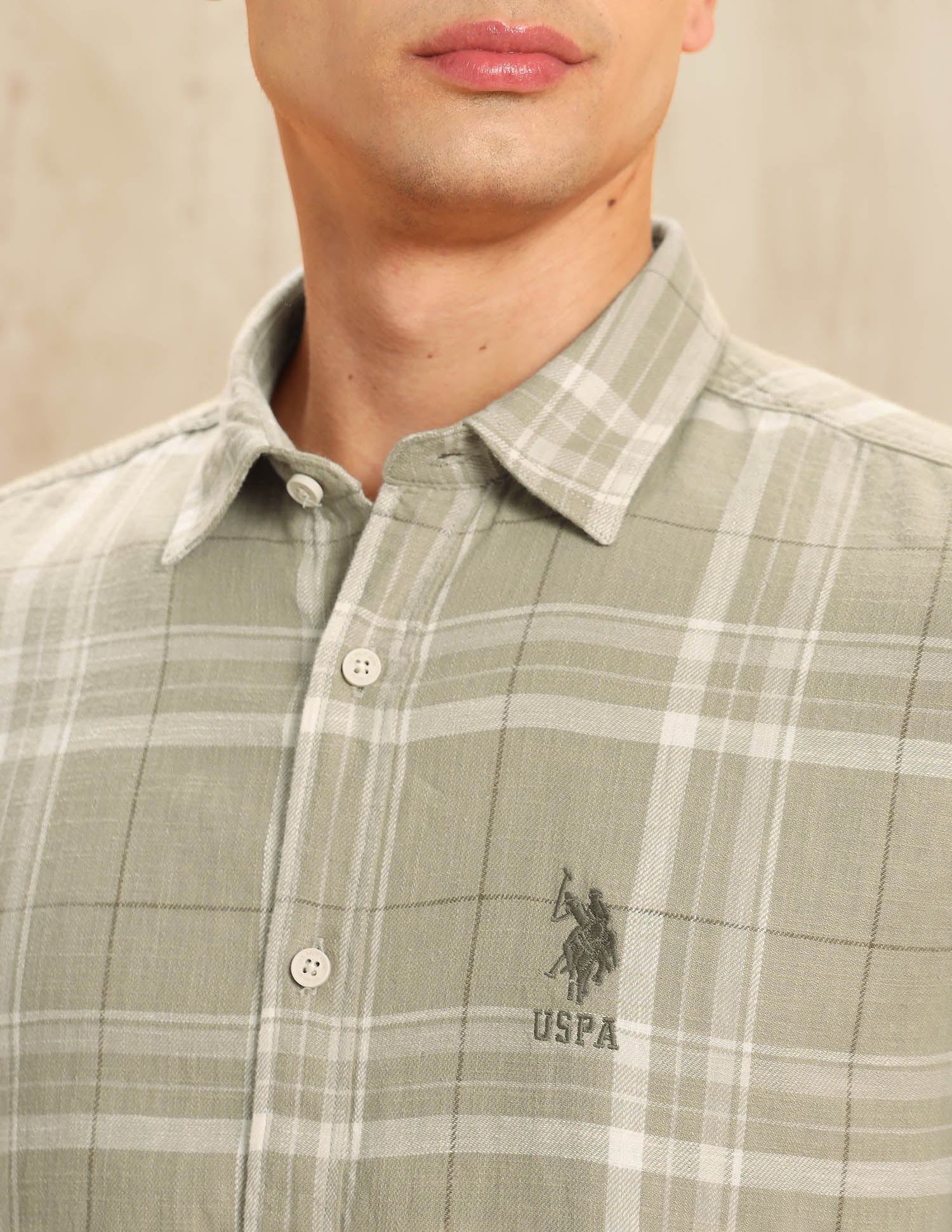 Legend Of Horseshoe Tartan Checked Shirt Khaki - U.S. POLO ASSN. | Large