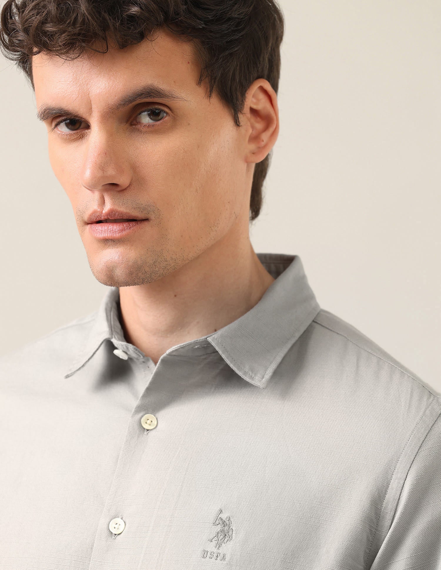 Solid Dobby Shirt Grey - U.S. Polo Assn. India | Large