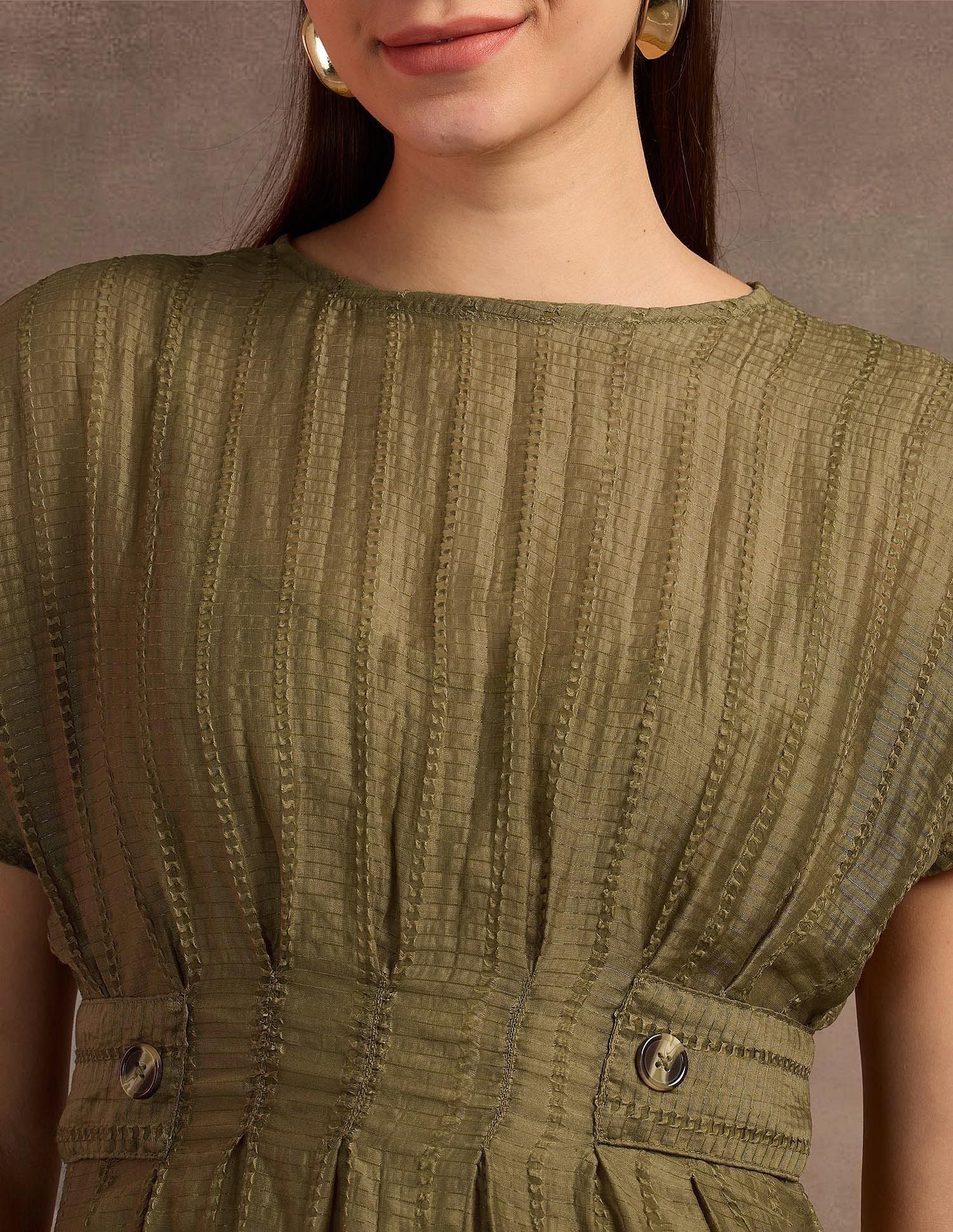 Textured Pattern A-Line Dress Green - U.S. POLO ASSN. | Large