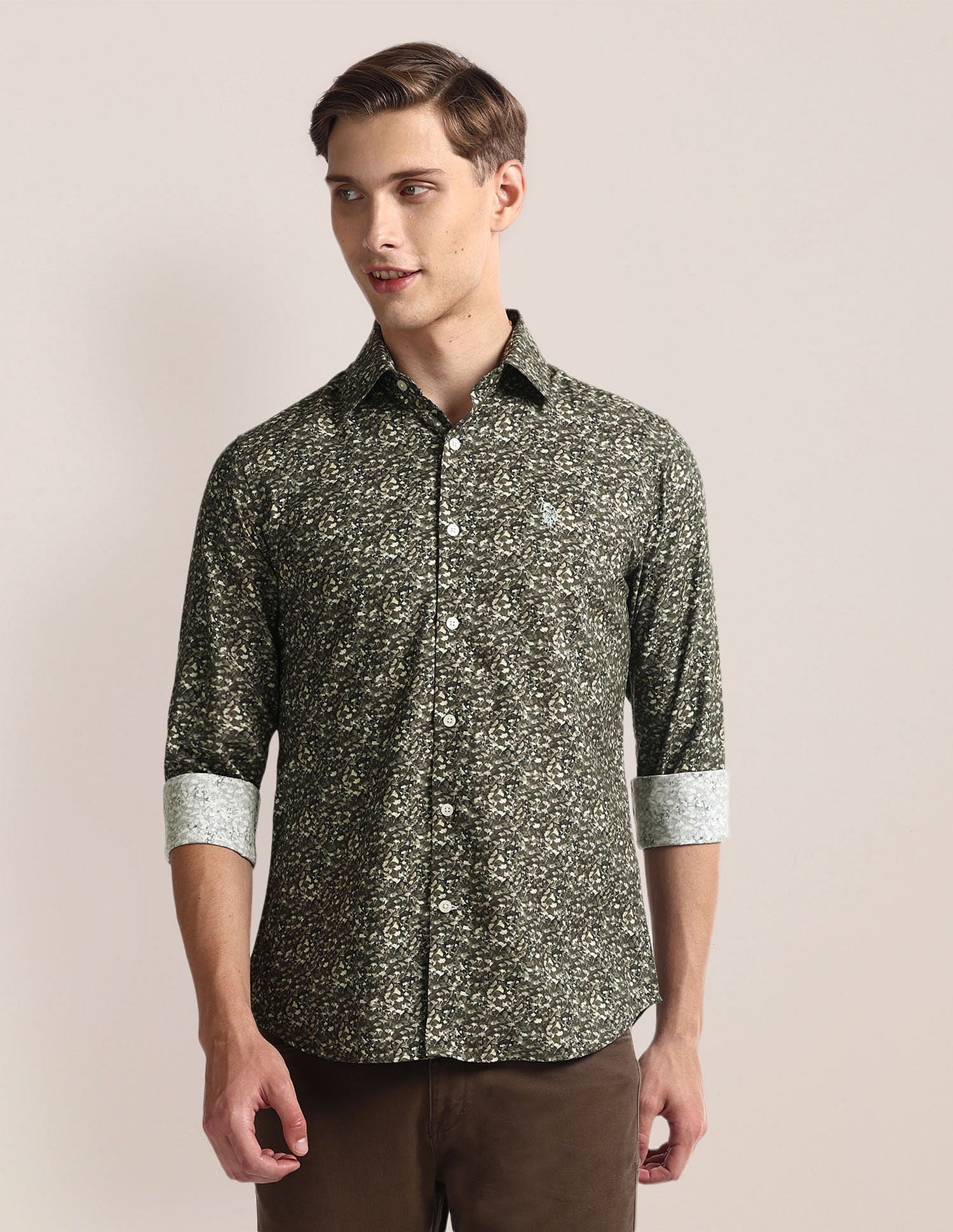 Floral Print Cotton Modal Shirt Green - U.S. Polo Assn. India | Large
