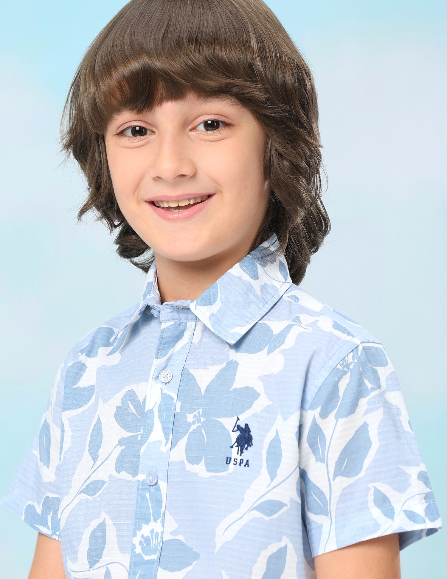 Floral Printed Regular Fit Shirt Light Blue - U.S. Polo Assn. India | Large