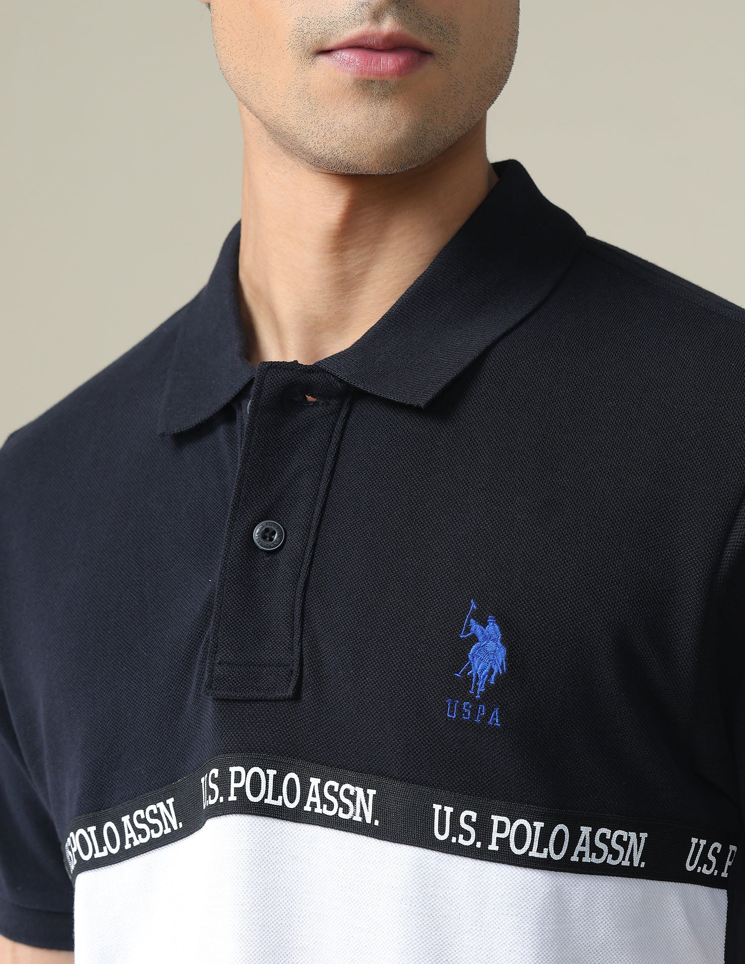 Logo Tape Polo Shirt Black and White - U.S. POLO ASSN. | Large