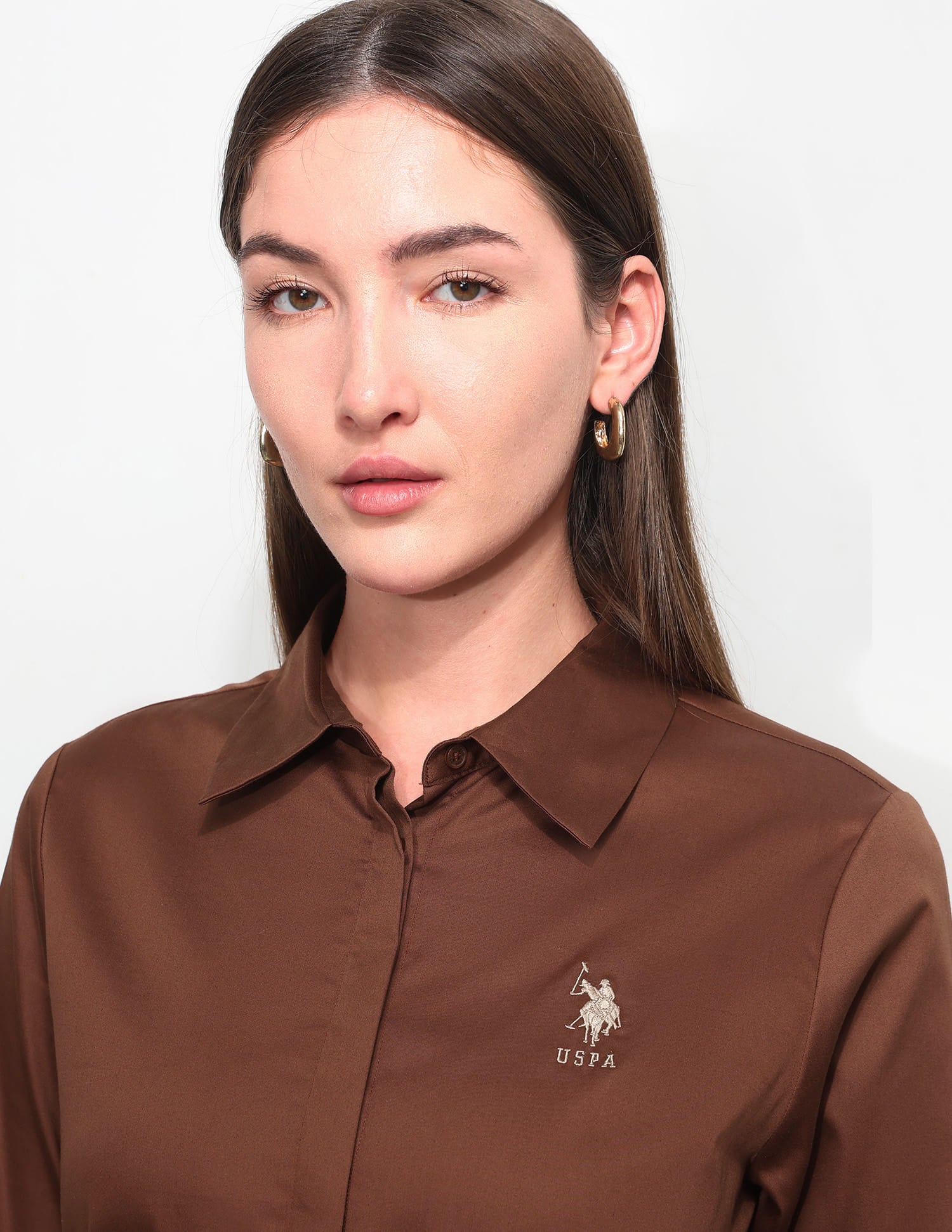 Cotton Sateen Regular Fit Shirt Brown - U.S. Polo Assn. India | Large