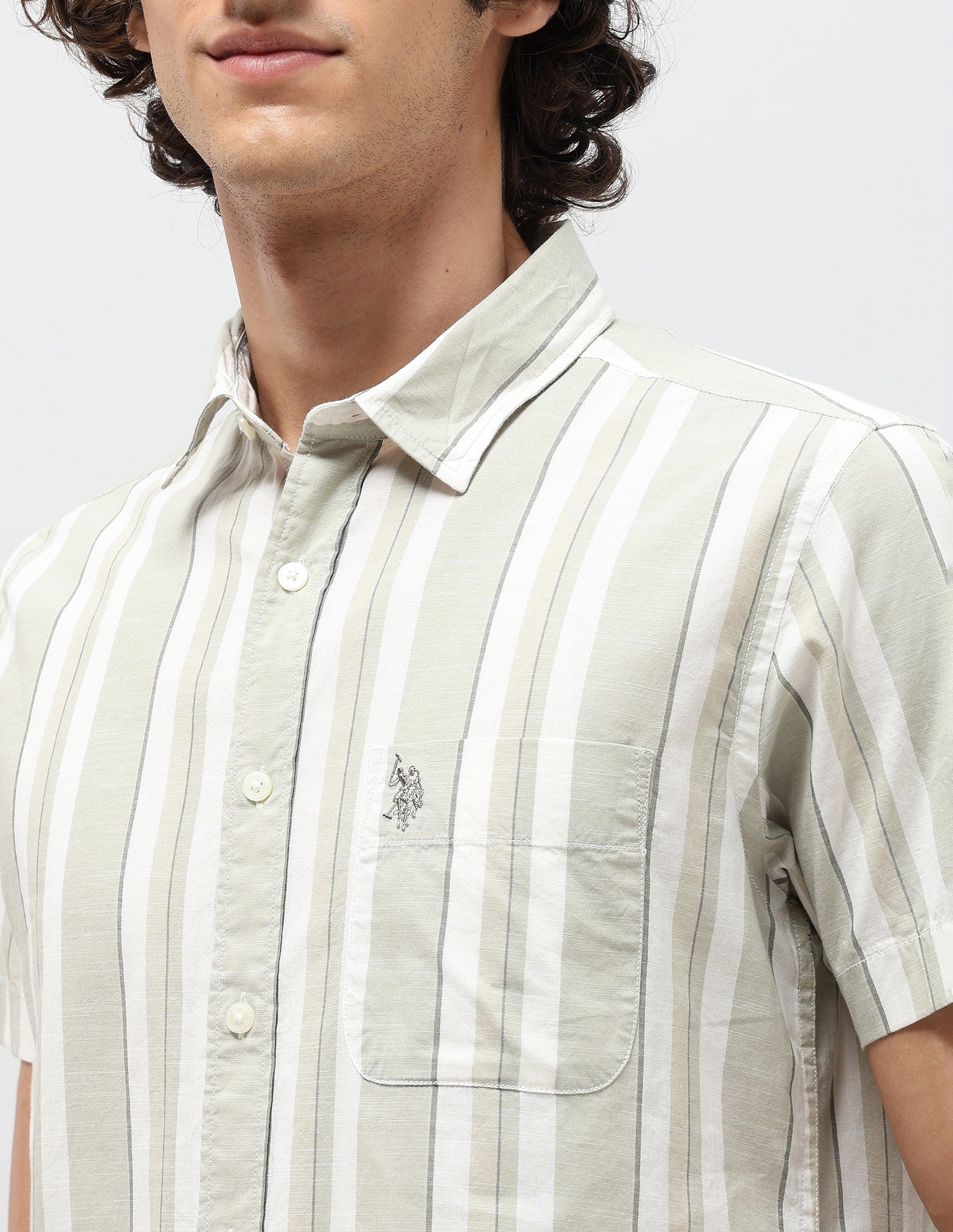 Pure Cotton Slim Fit Shirt Light Olive - U.S. POLO ASSN. | Large