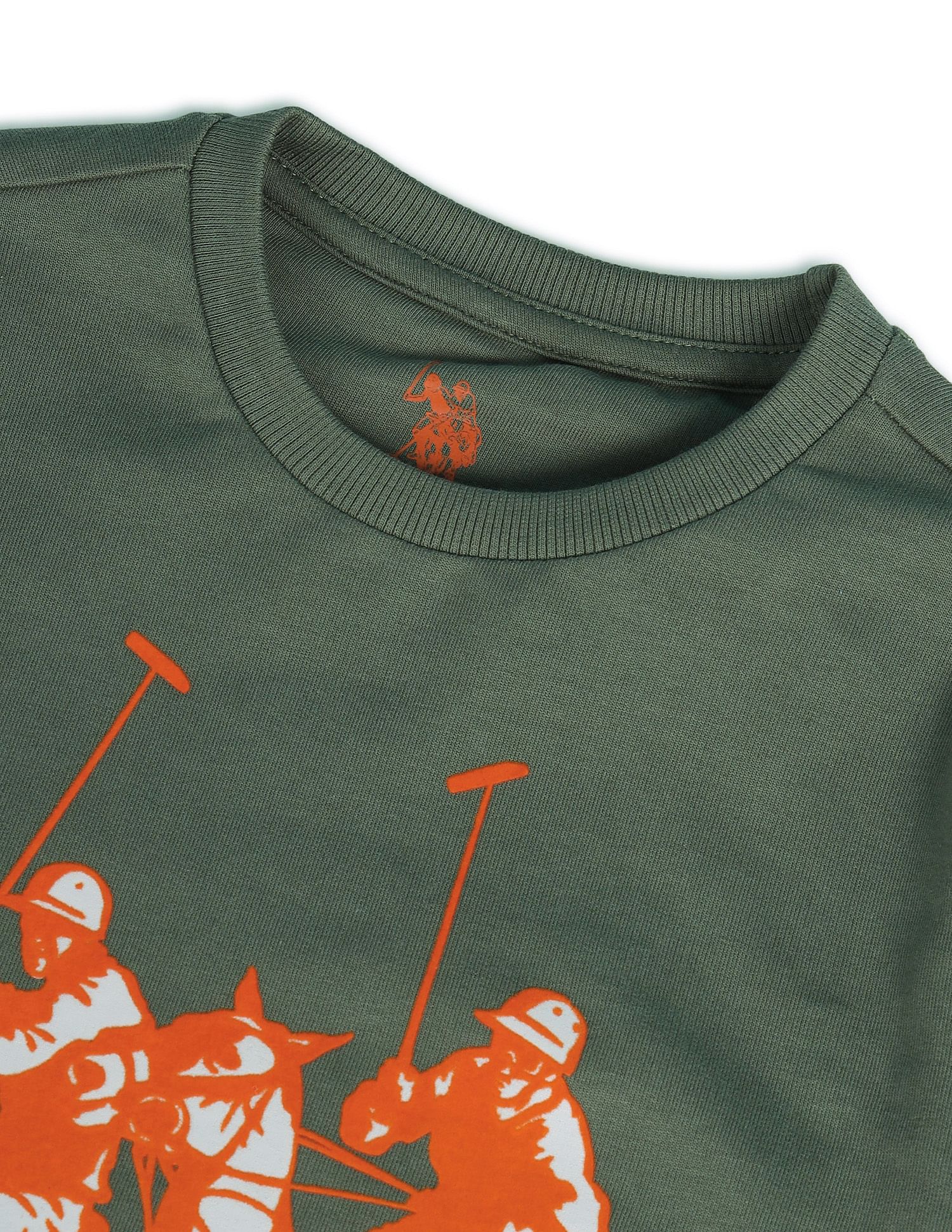 Boys Printed Regular Fit Sweatshirt Light Olive - U.S. Polo Assn. India | Large