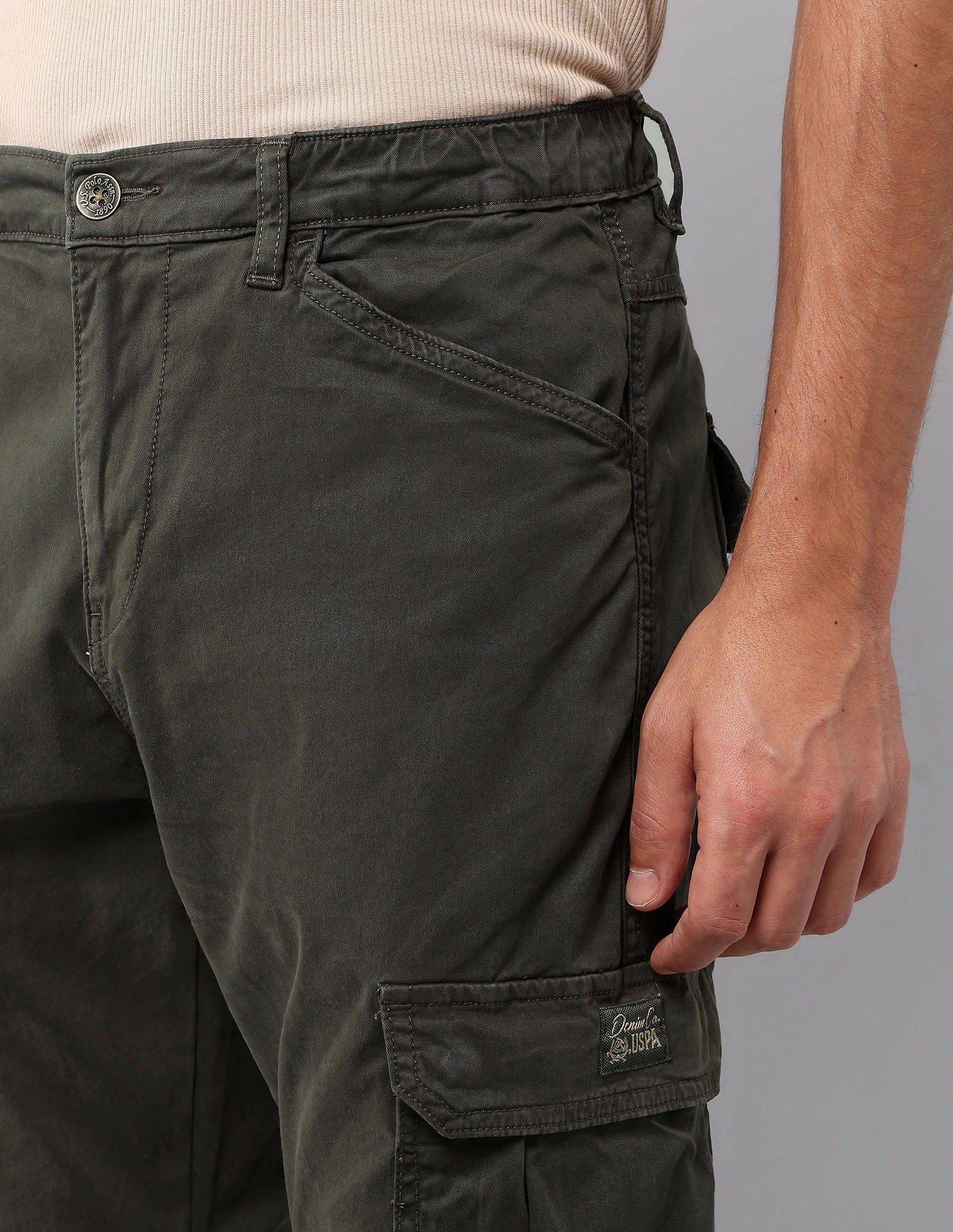 Pure Cotton Solid Cargos Olive - U.S. Polo Assn. India | Large