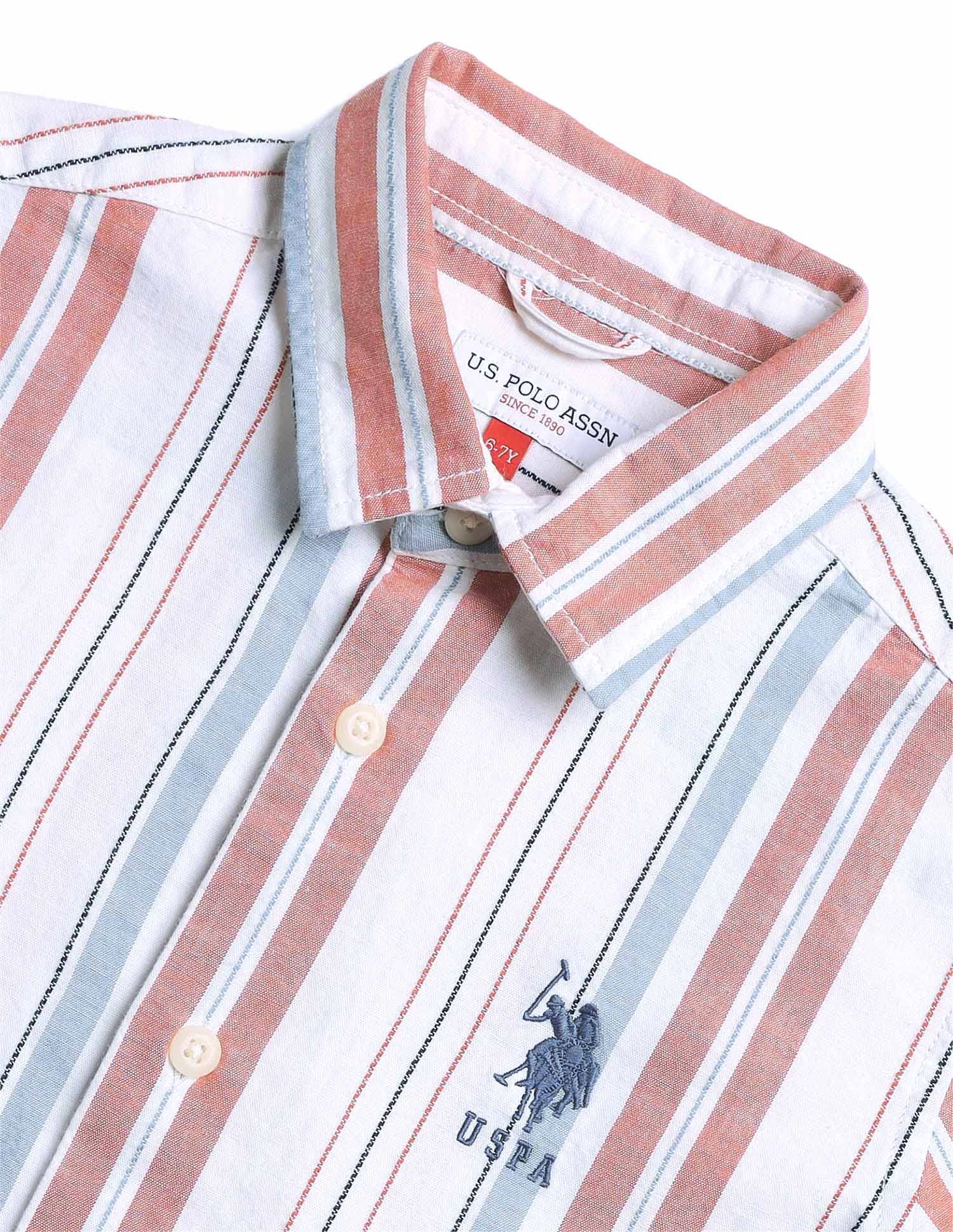 Boys Dobby Vertical Striped Shirt Red - U.S. POLO ASSN. | Large