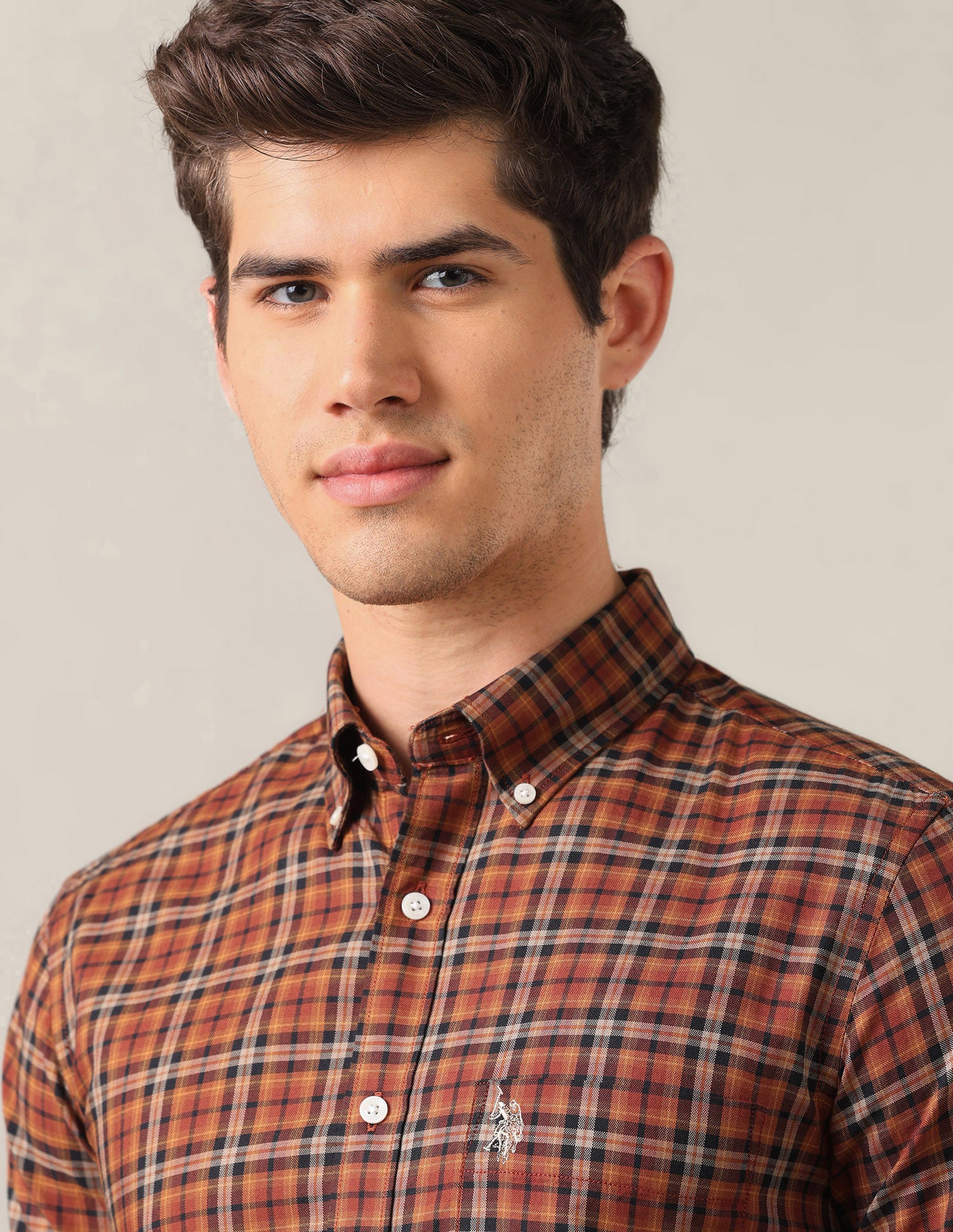 Plaid Tailored Fit Shirt Rust - U.S. Polo Assn. India | Large