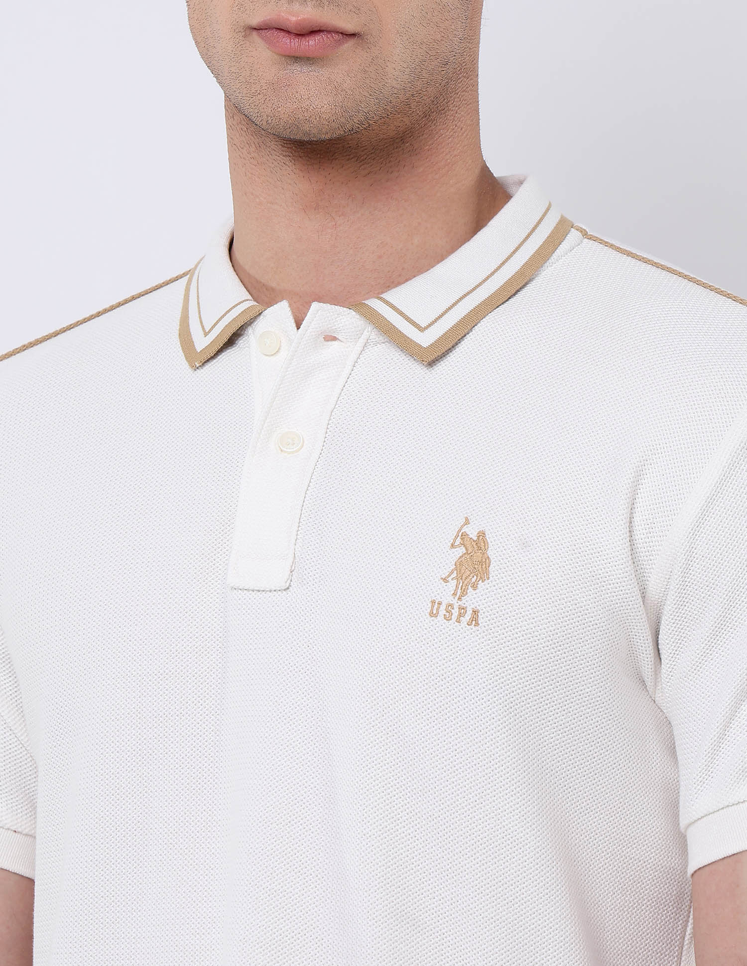 Textured Regular Fit Polo Shirt Off White - U.S. POLO ASSN. | Large