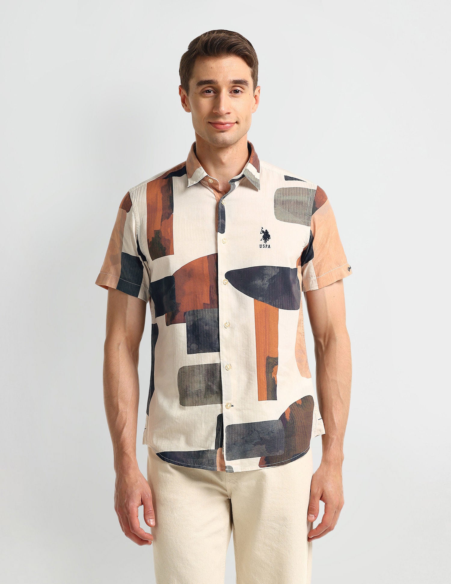 Abstract Print Slim Fit Shirt White - U.S. Polo Assn. India | Large