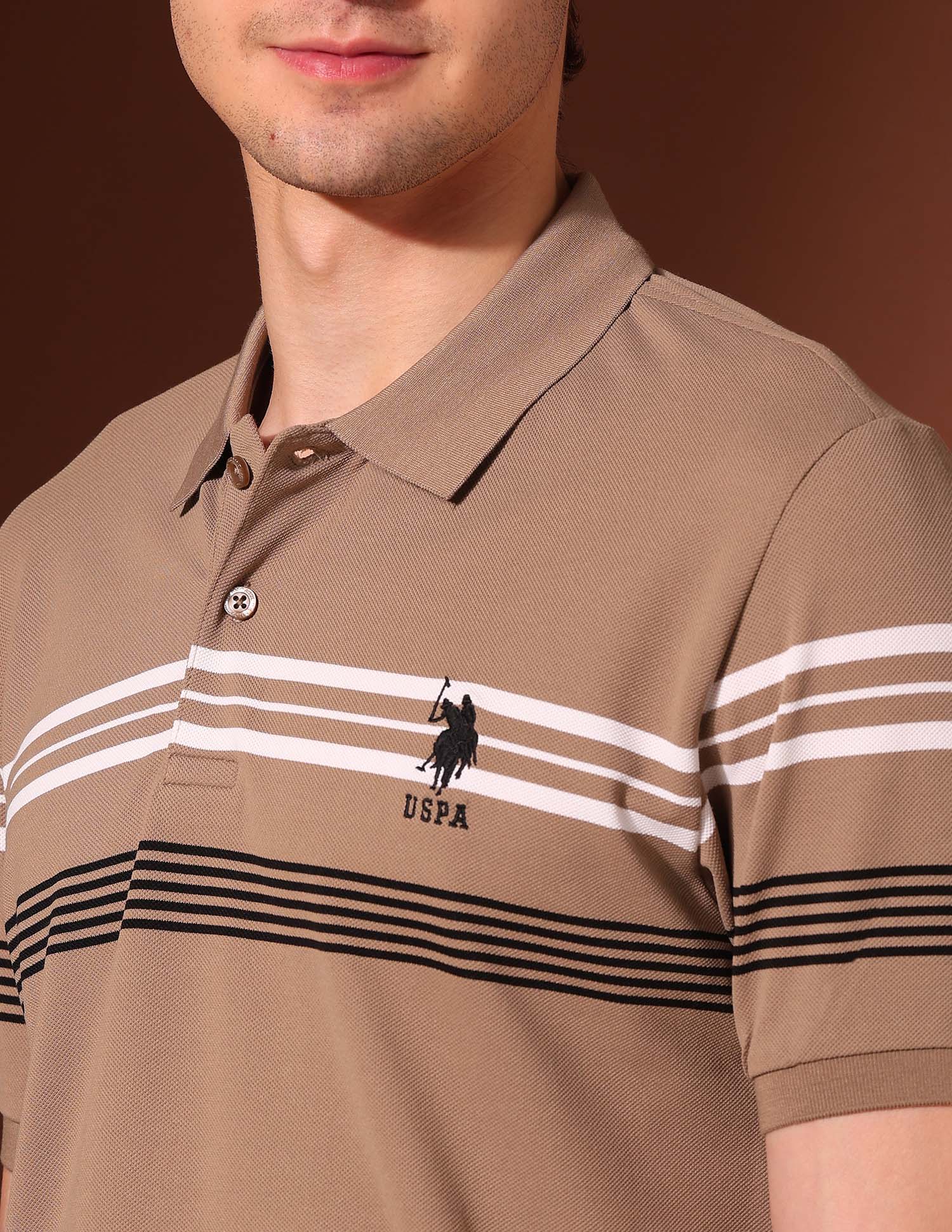 Horizontal Striped Working Holiday Polo Shirt Beige - U.S. Polo Assn. India | Large