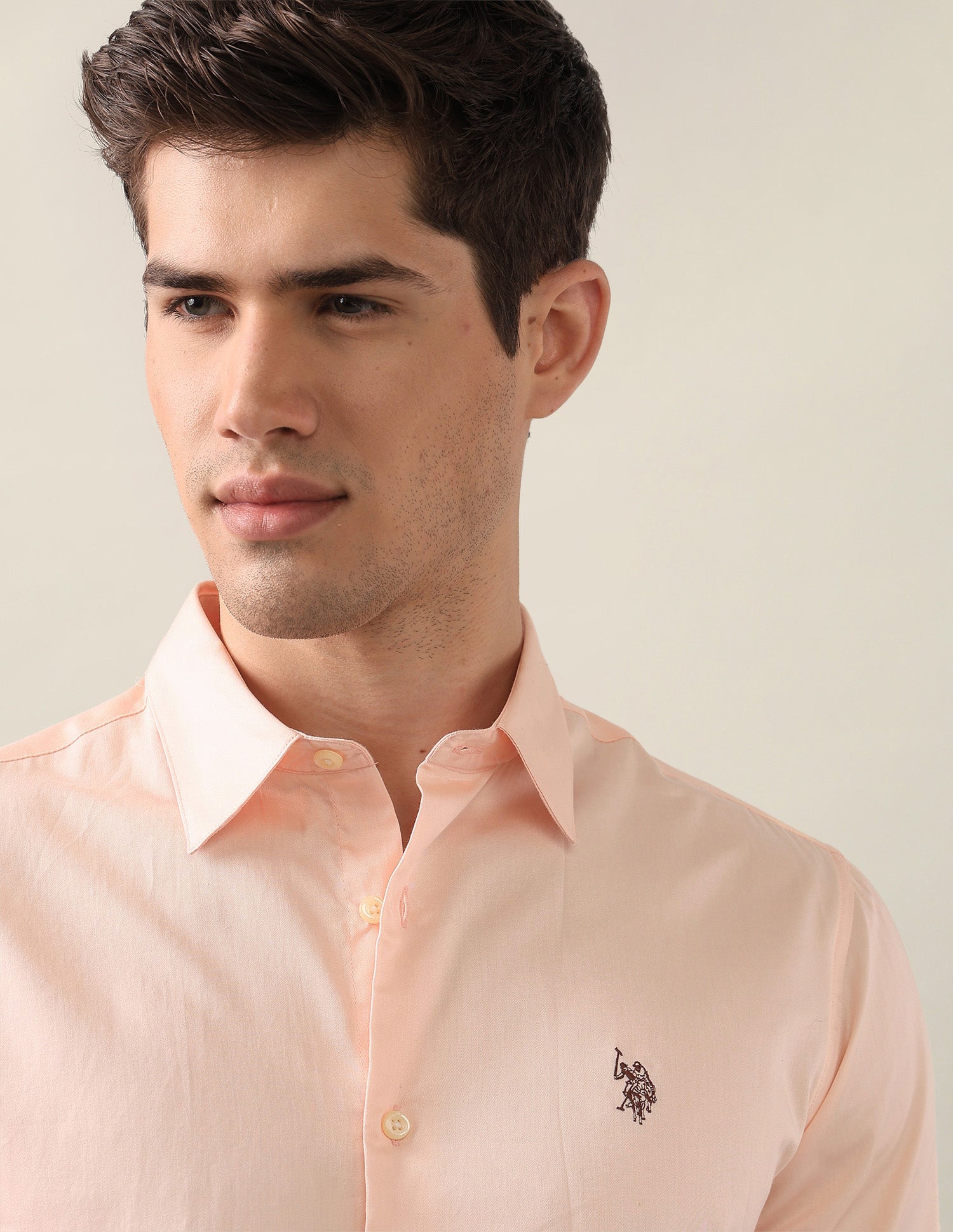 Satin Tailored Fit Shirt Peach - U.S. Polo Assn. India | Large