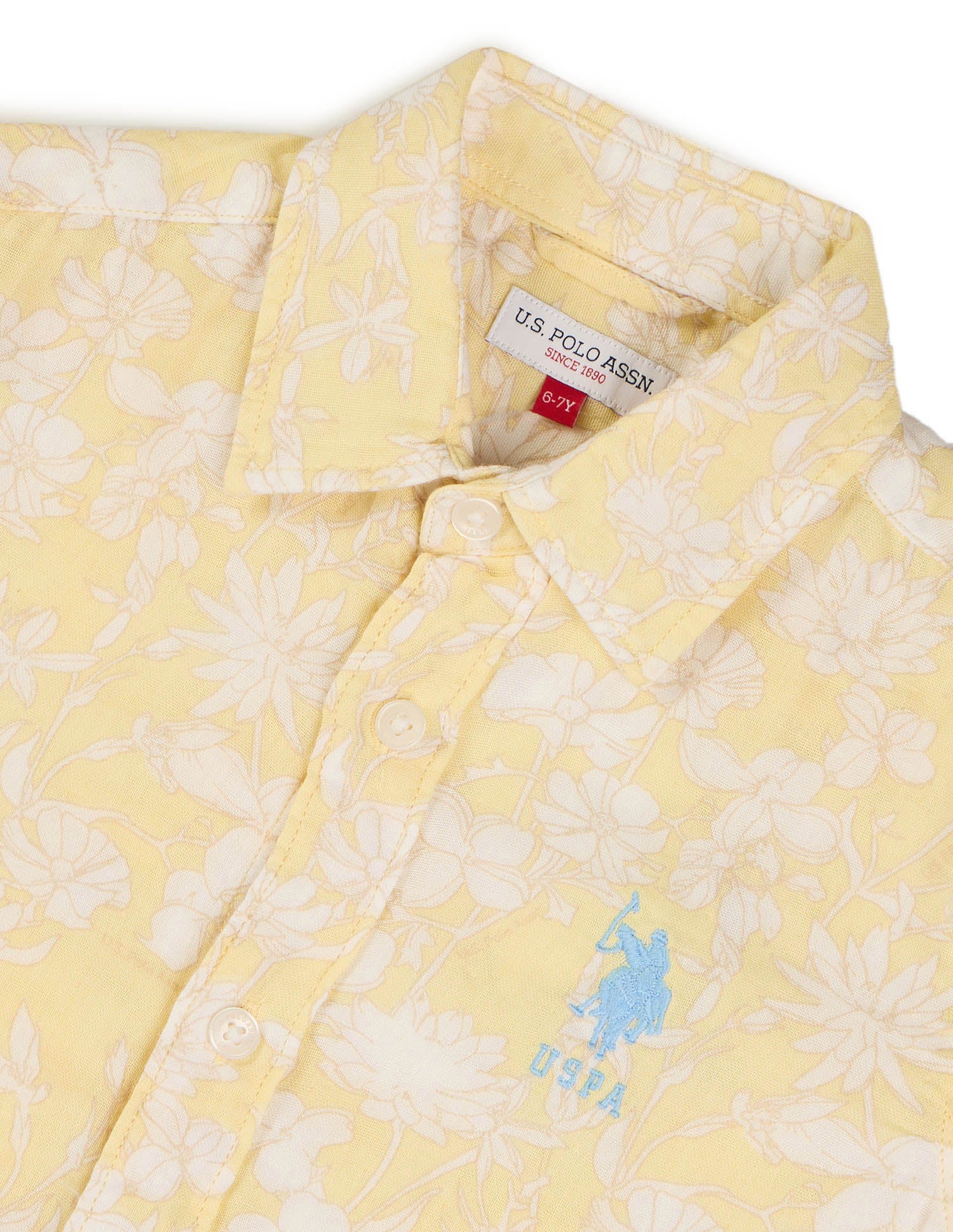 Boys Floral Printed Pure Cotton Shirt Yellow - U.S. POLO ASSN. | Large
