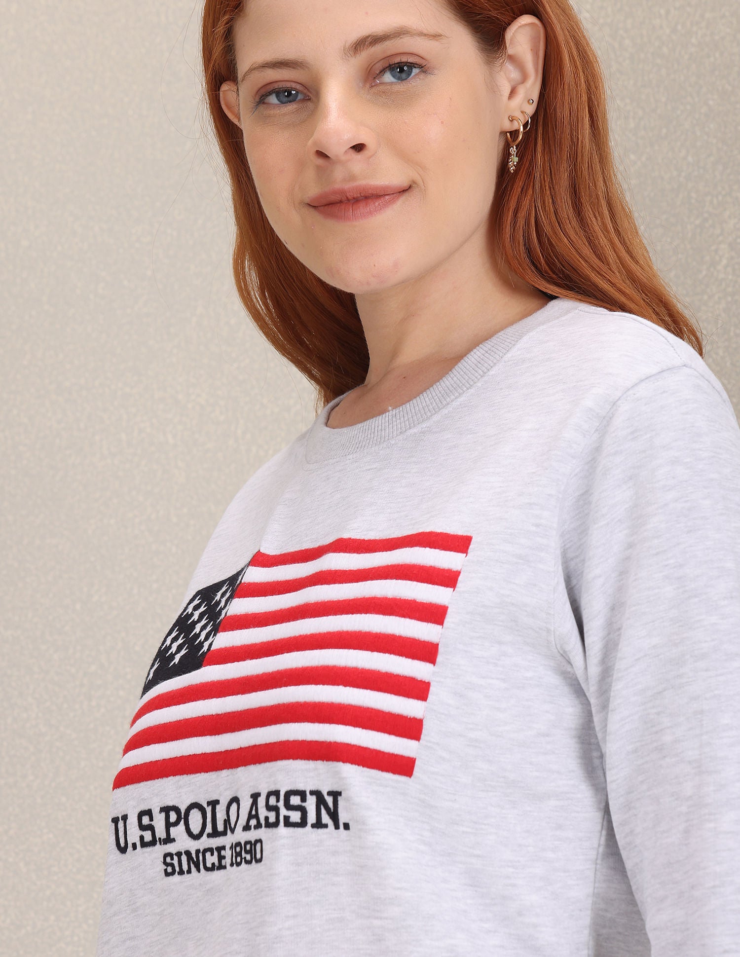 Heathered Brand Embroidered Sweatshirt Light Grey - U.S. Polo Assn. India | Large
