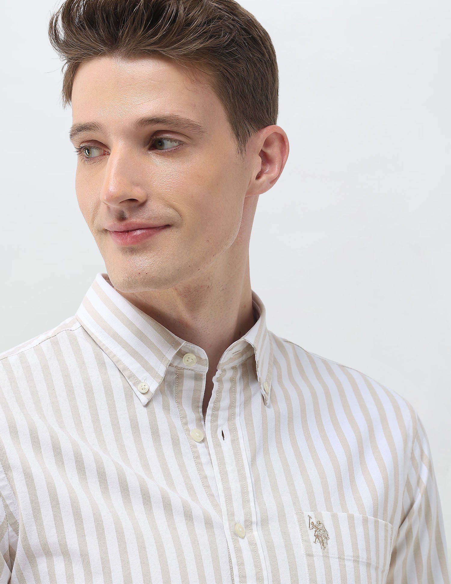 Vertical Striped Regular Fit Shirt Beige - U.S. Polo Assn. India | Large