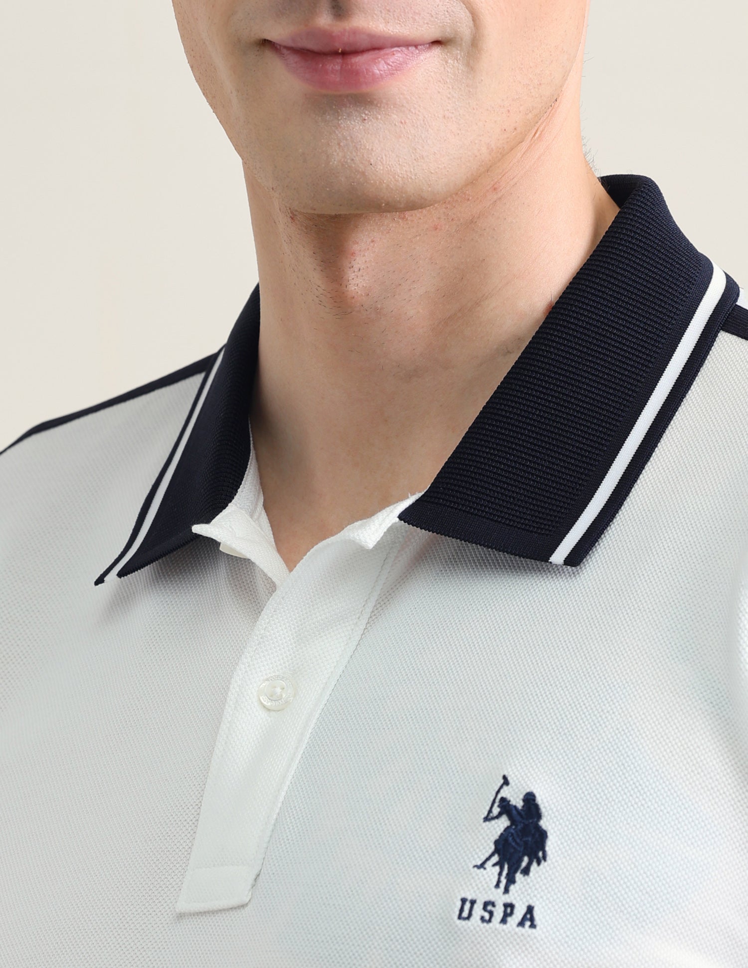 Solid Slim Fit Polo Shirt Off White - U.S. Polo Assn. India | Large