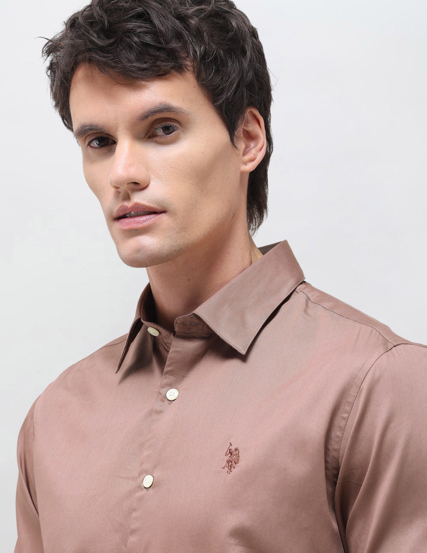 Satin Solid Shirt Light Brown - U.S. Polo Assn. India | Large