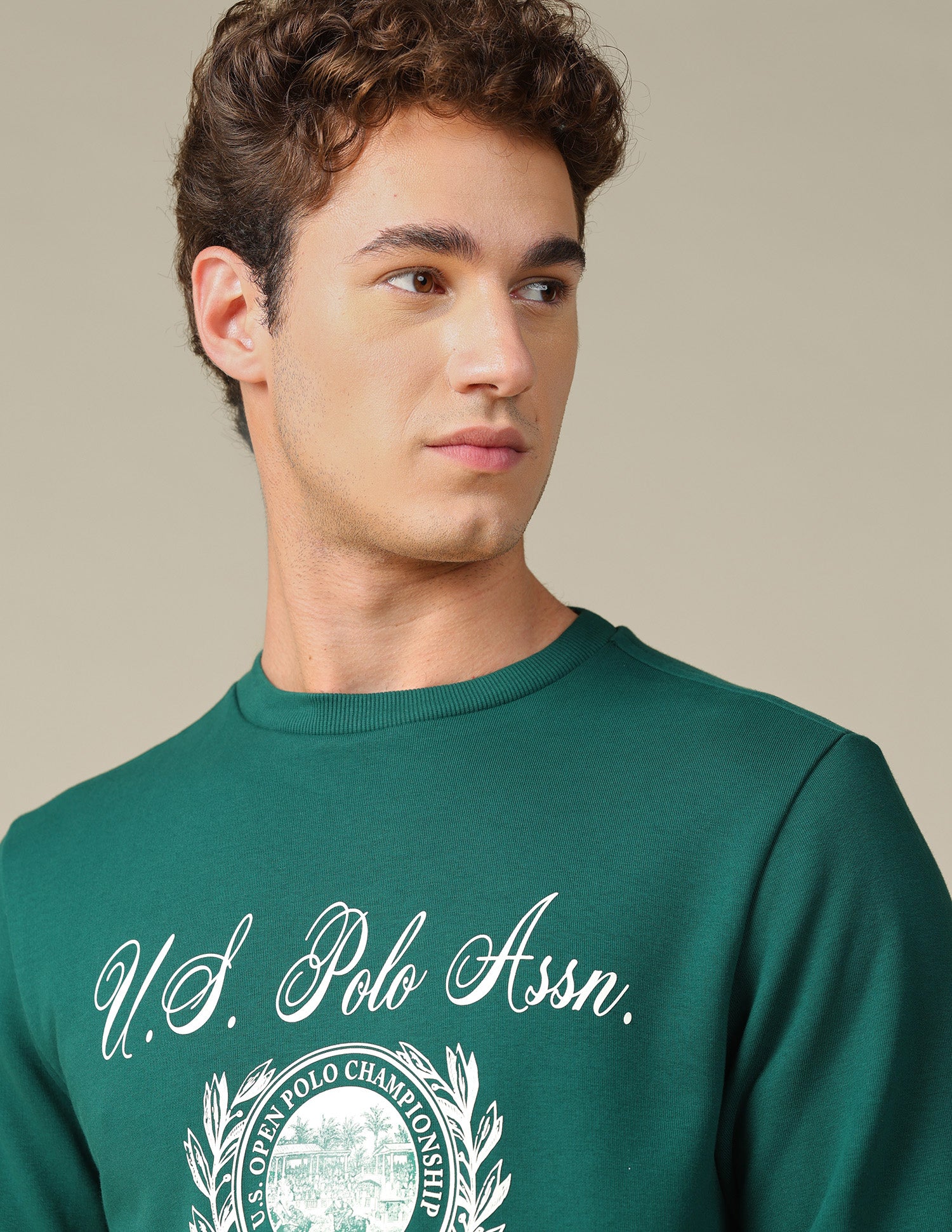 Graphic Brand Printed Regular Fit Sweatshirt Dark Green - U.S. Polo Assn. India | Large