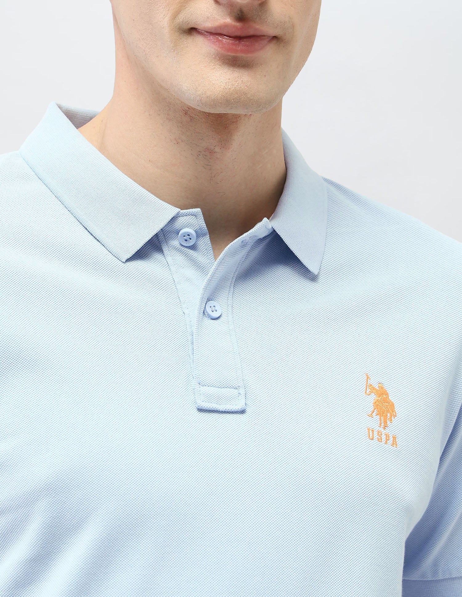 Solid Slim Fit Polo Shirt Light Blue - U.S. Polo Assn. India | Large