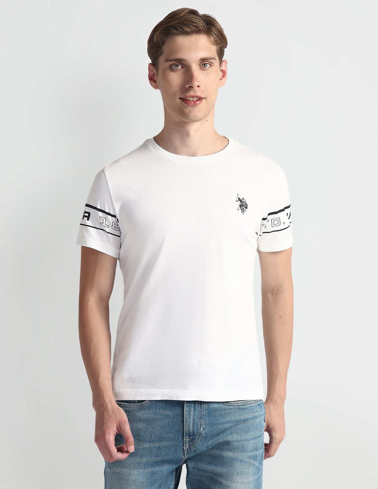 Crew Neck Brand Print T-Shirt Ivory - U.S. Polo Assn. India | Large