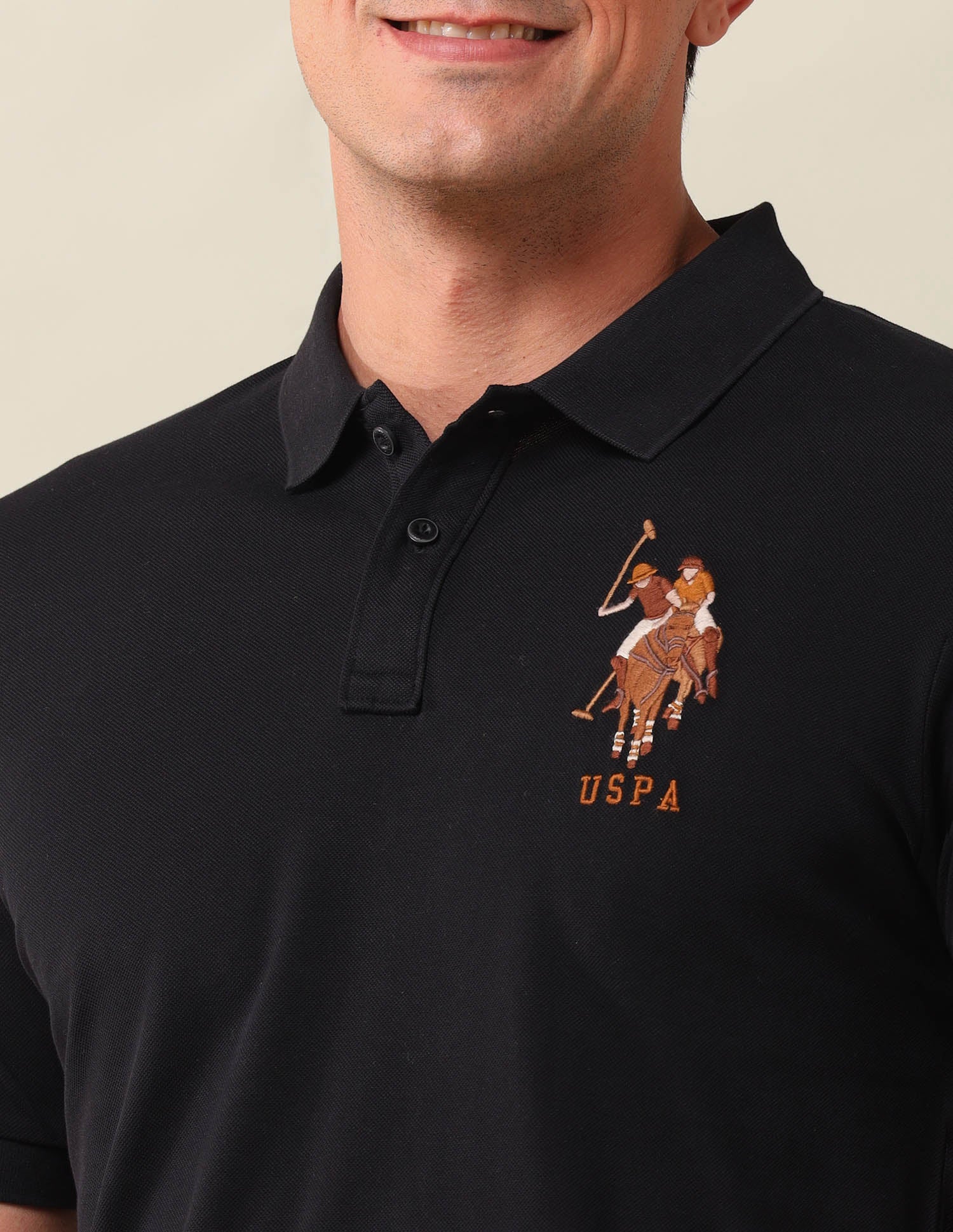 Brand Printed Slim Fit Polo Shirt Black - U.S. Polo Assn. India | Large