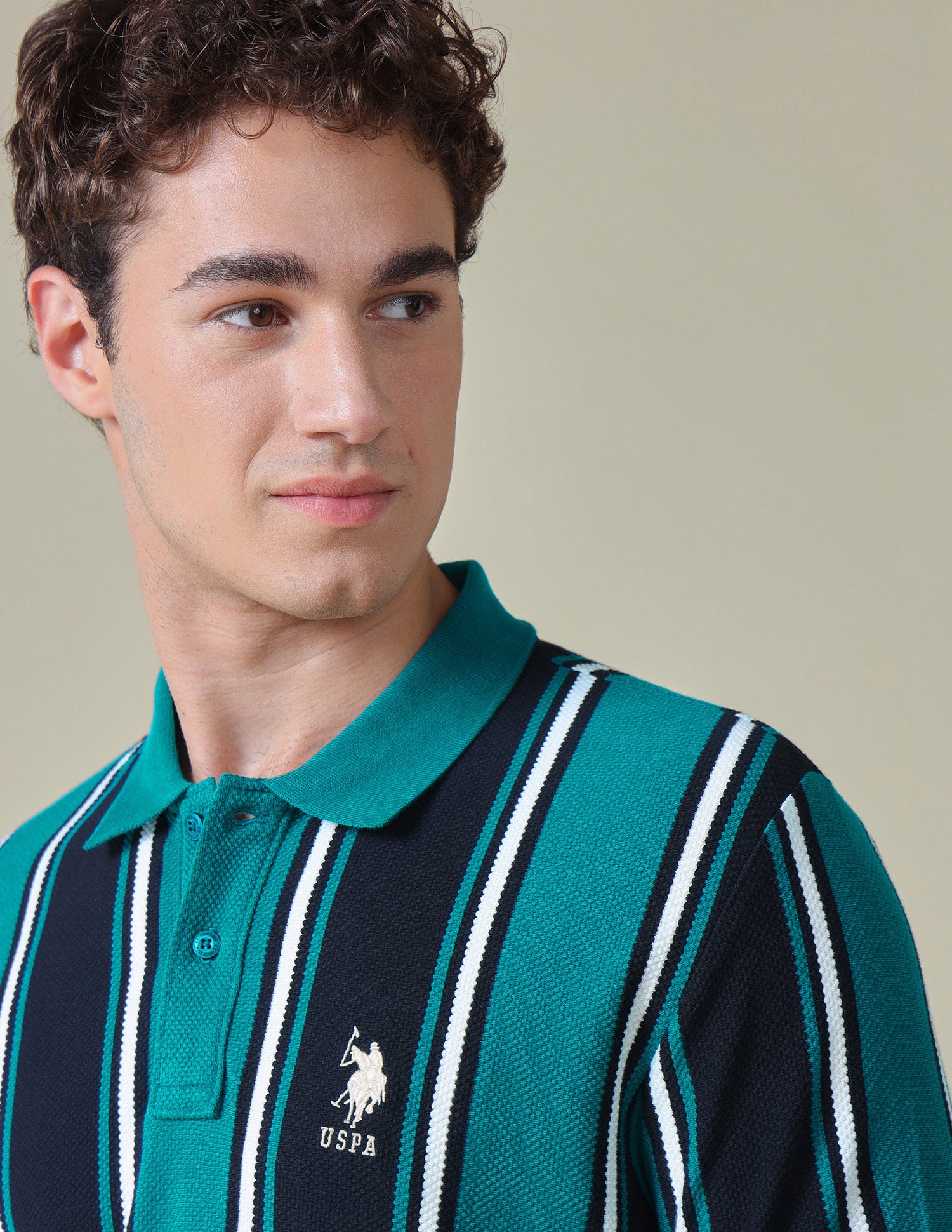 Vertical Striped Regular Fit Polo Shirt Teal - U.S. Polo Assn. India | Large