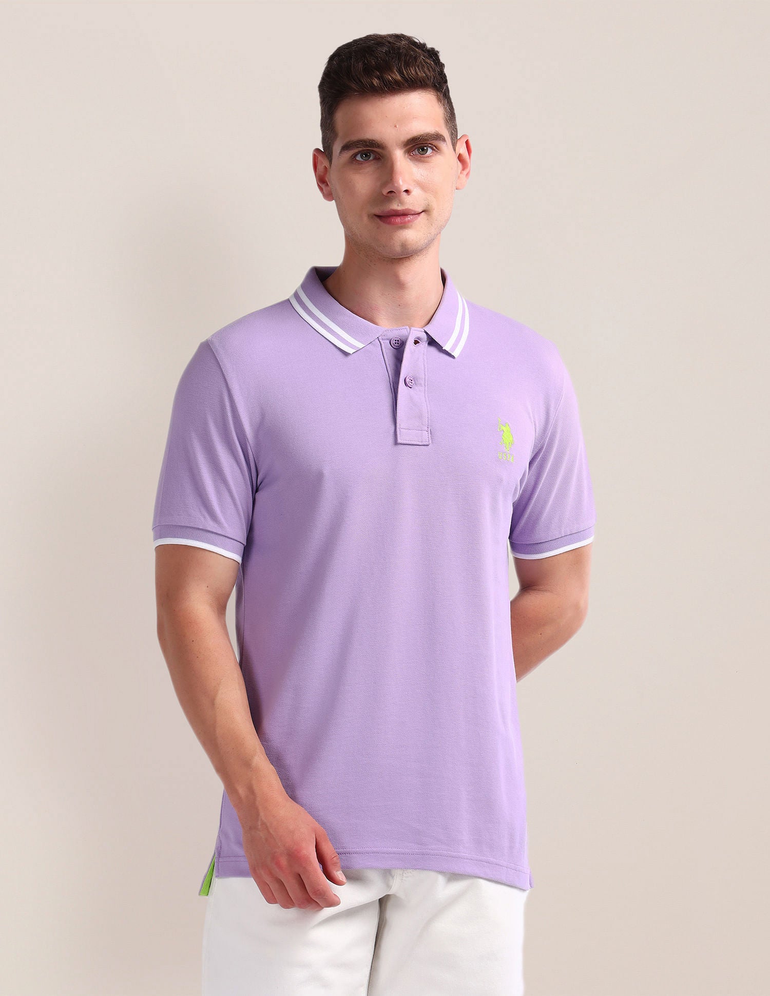 Solid Slim Fit Polo Shirt Lavender - U.S. Polo Assn. India | Large