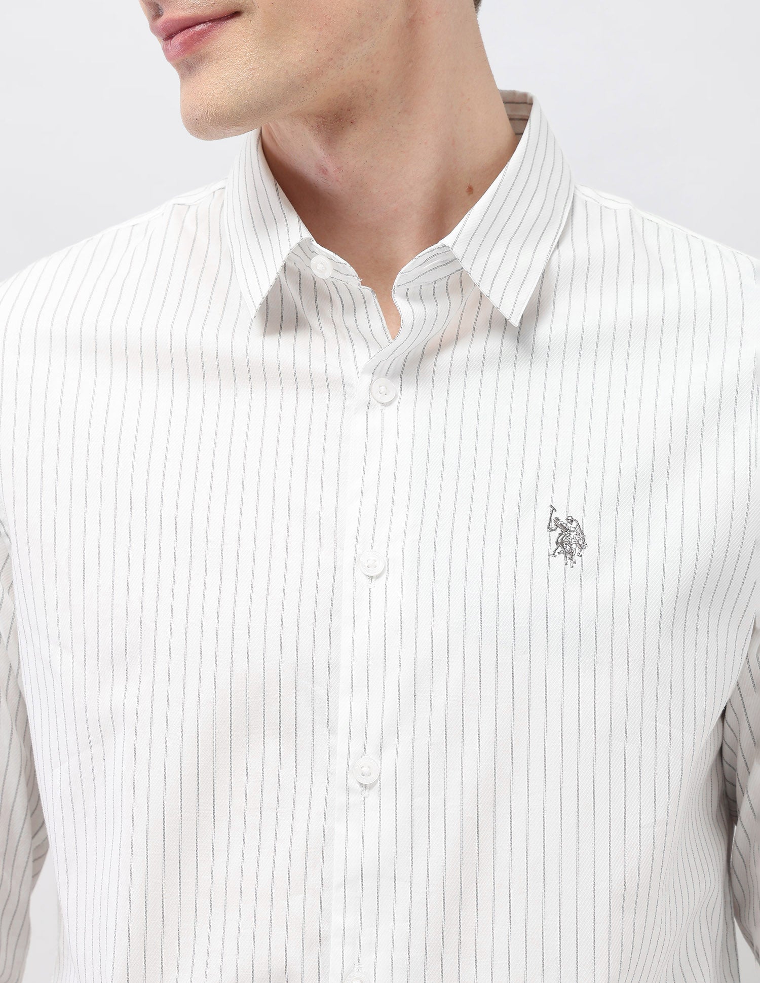 Self Design Vertical Striped Black & Gold Shirt White - U.S. Polo Assn. India | Large