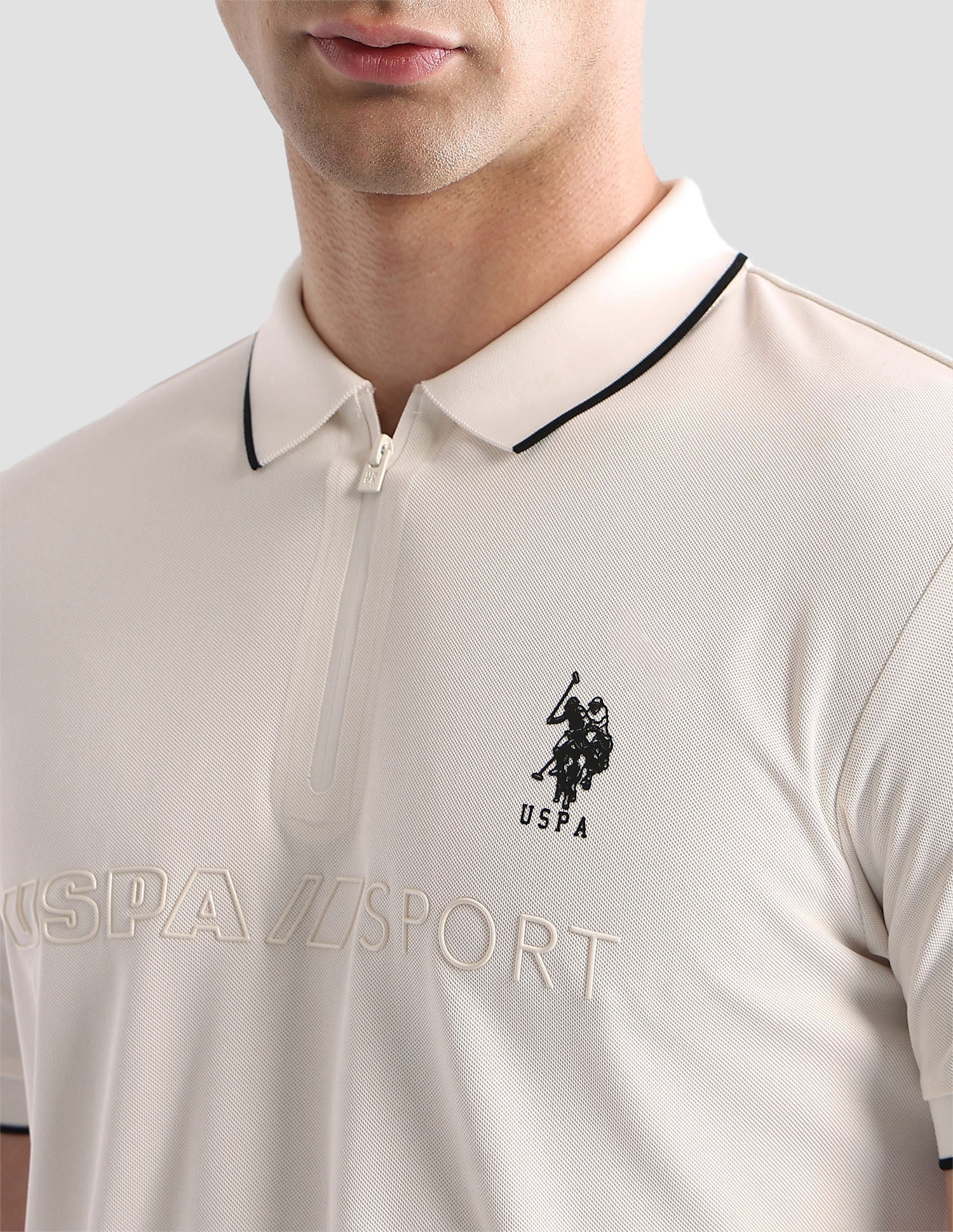 Brand Embossed Regular Fit Active Polo Shirt Off White - U.S. POLO ASSN. | Large