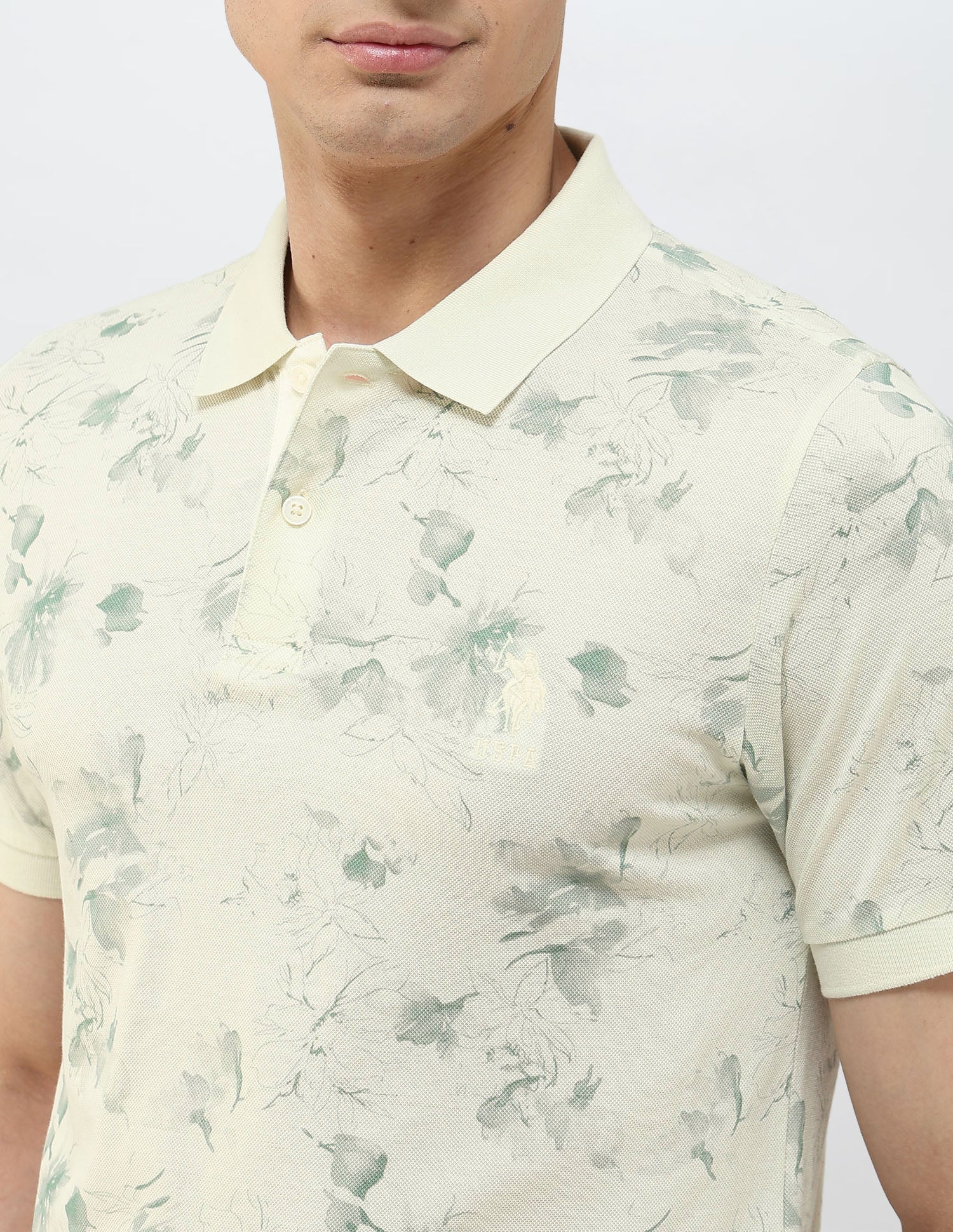 Floral Printed Slim Fit Polo Shirt Light Green - U.S. POLO ASSN. | Large