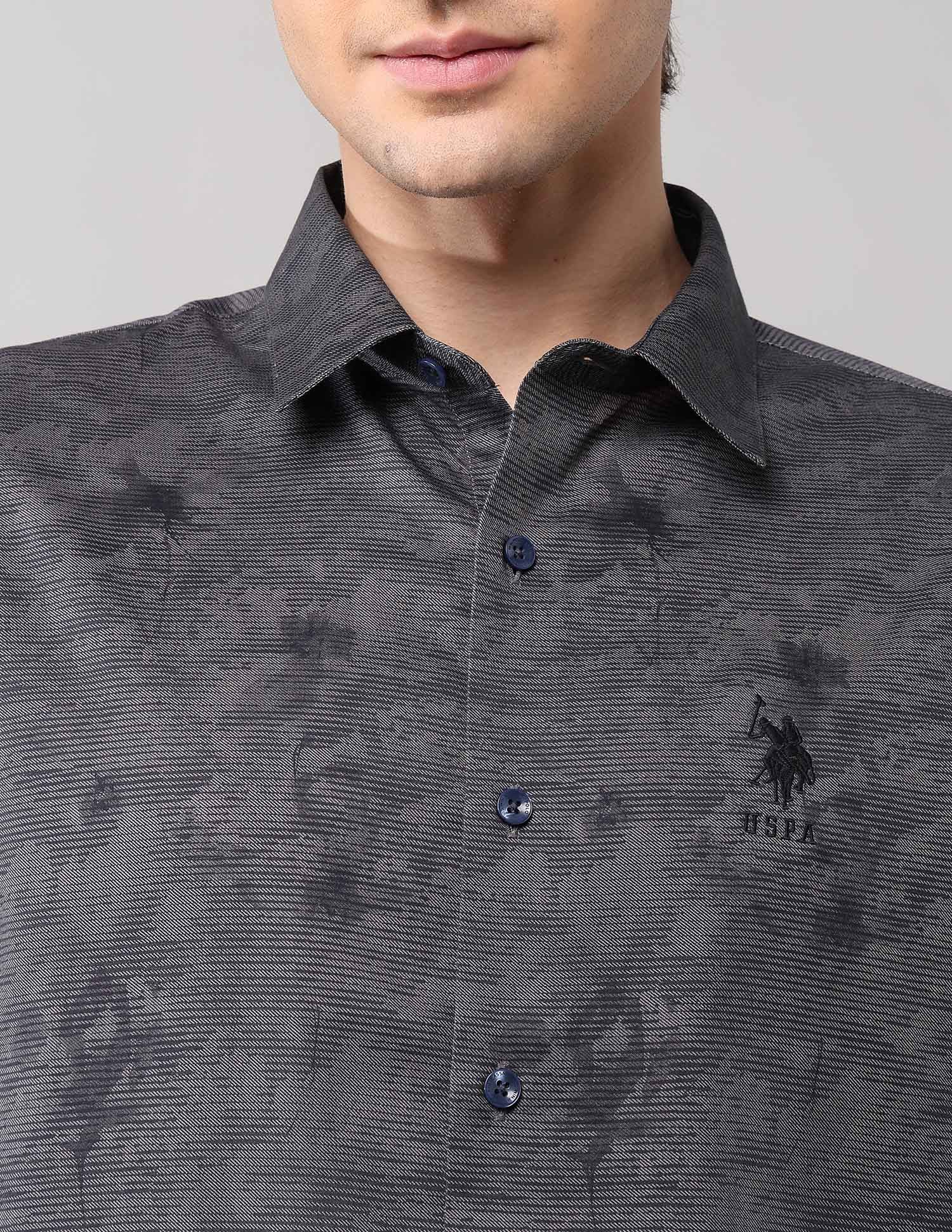 All-Over Printed Pure Cotton Shirt Dark Grey - U.S. Polo Assn. India | Large