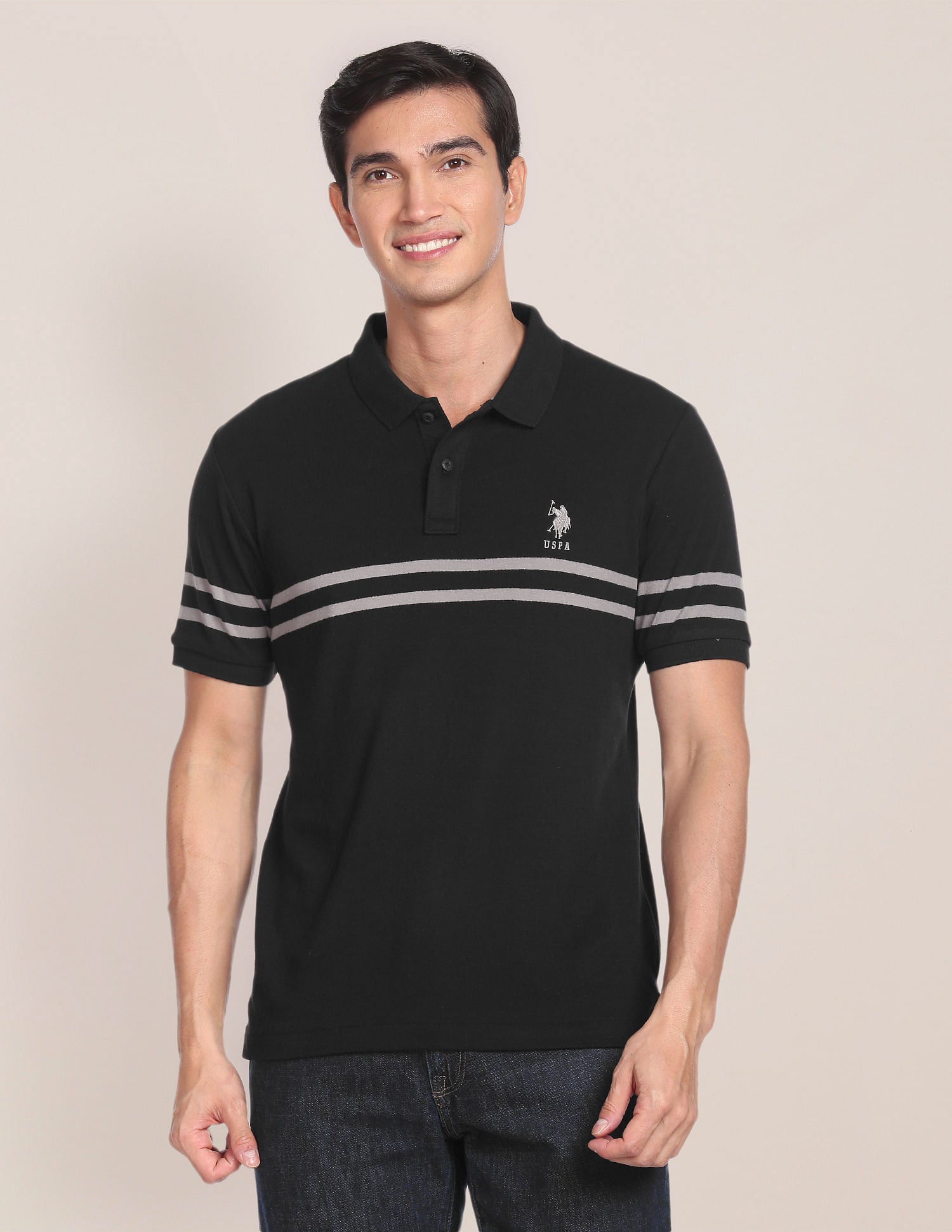 Signature Stripe Slim Fit Polo Shirt Black - U.S. POLO ASSN. | Large