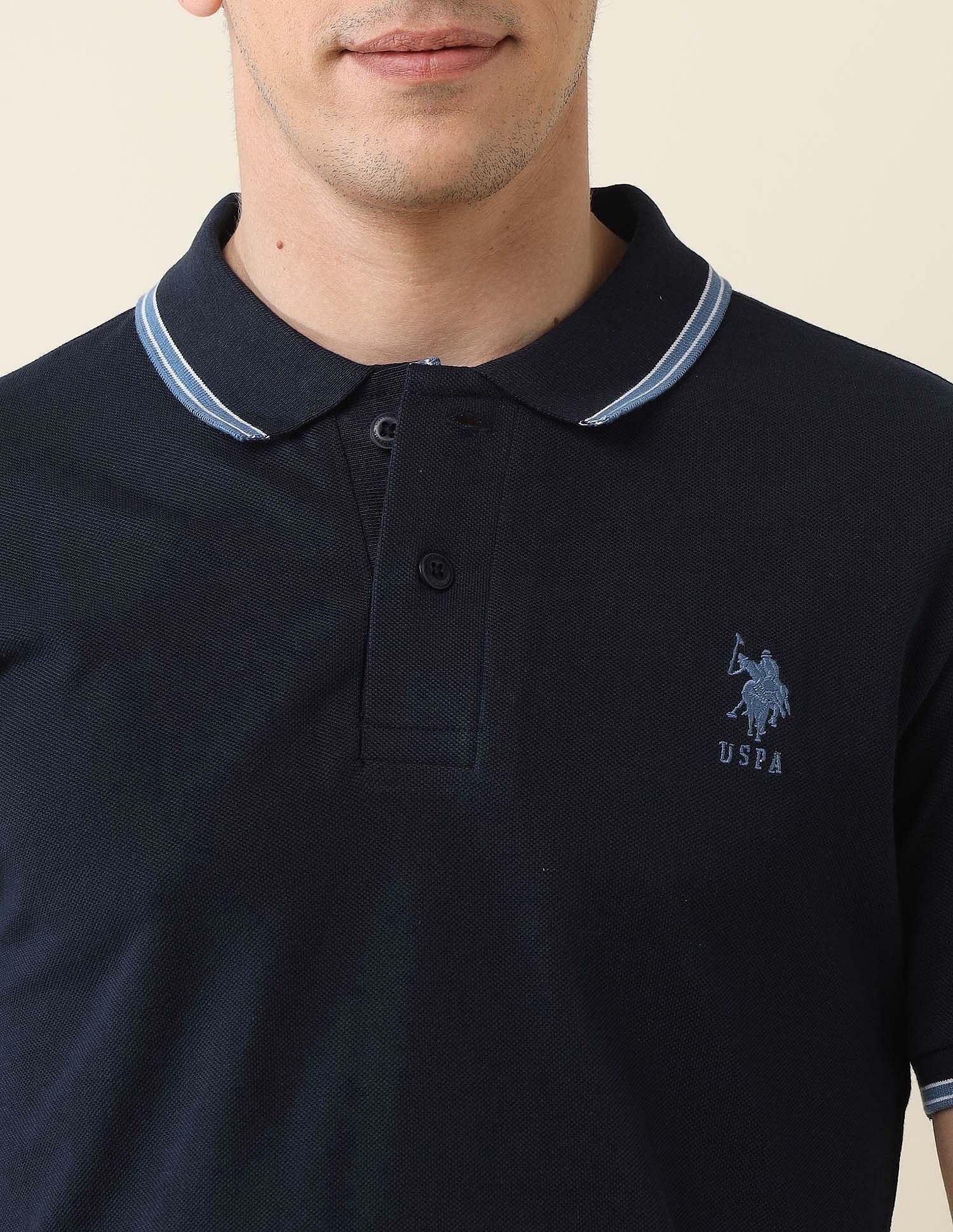 Slim Fit Solid Polo Shirt Navy - U.S. Polo Assn. India | Large