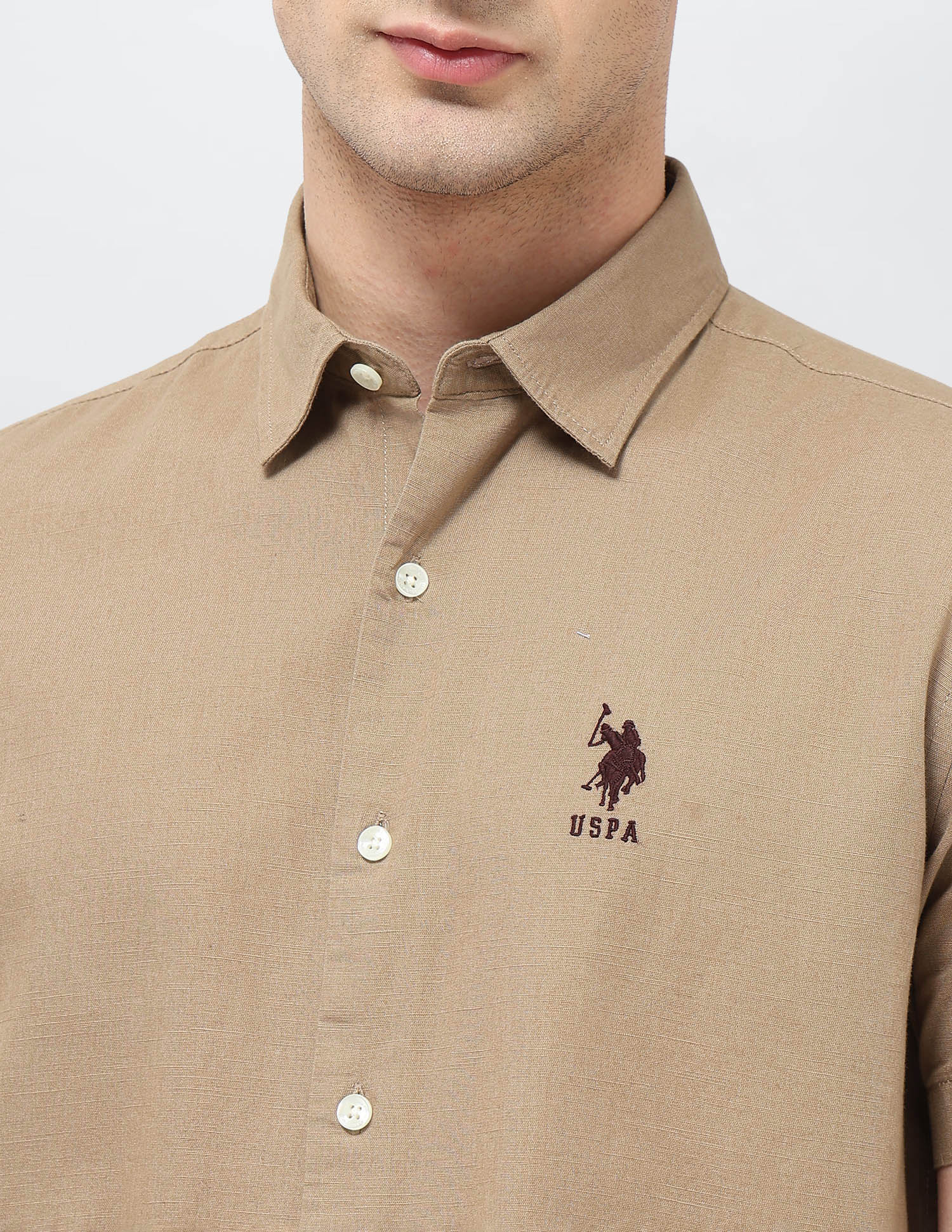 Solid Regular Fit Shirt Khaki - U.S. Polo Assn. India | Large