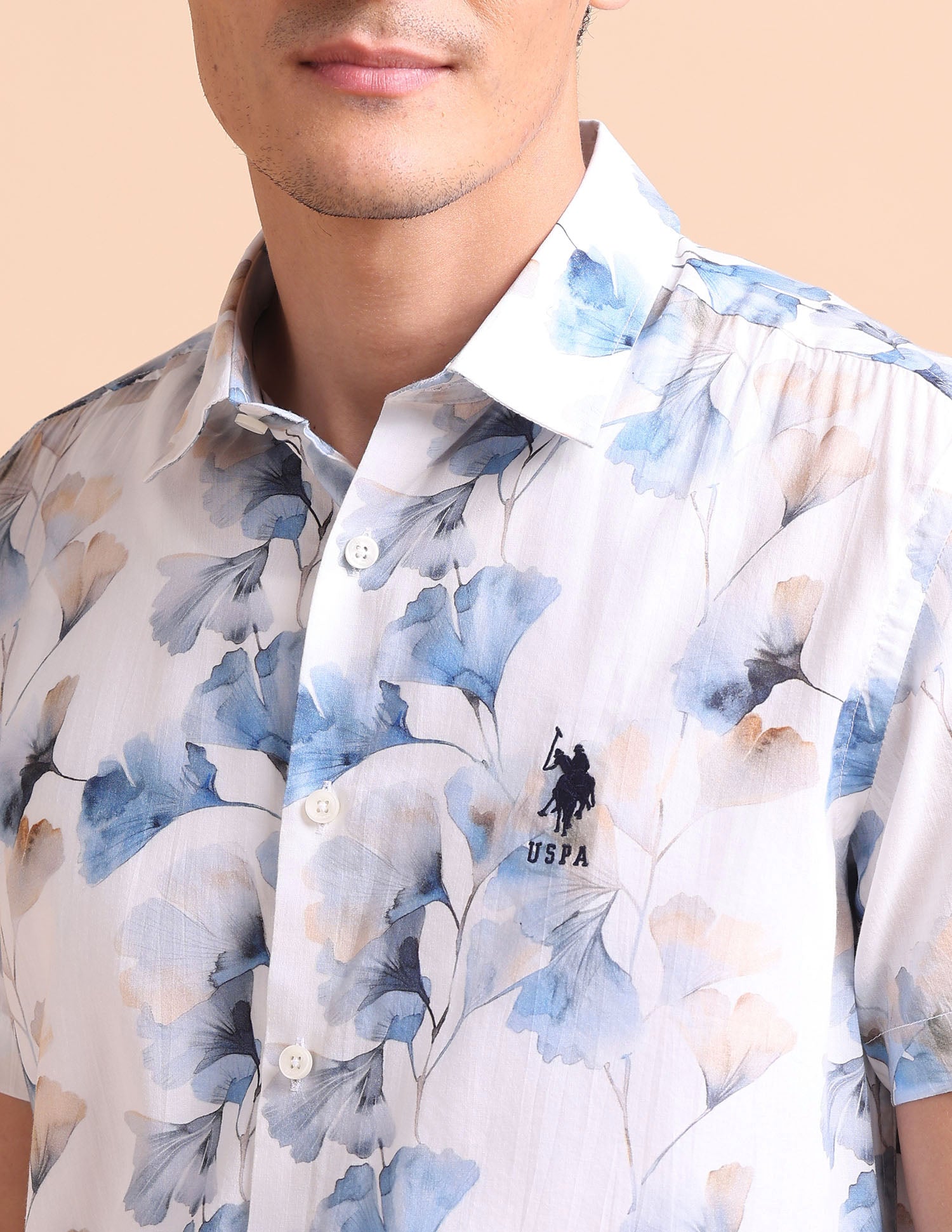 Floral Printed Slim Fit Shirt Blue - U.S. POLO ASSN. | Large