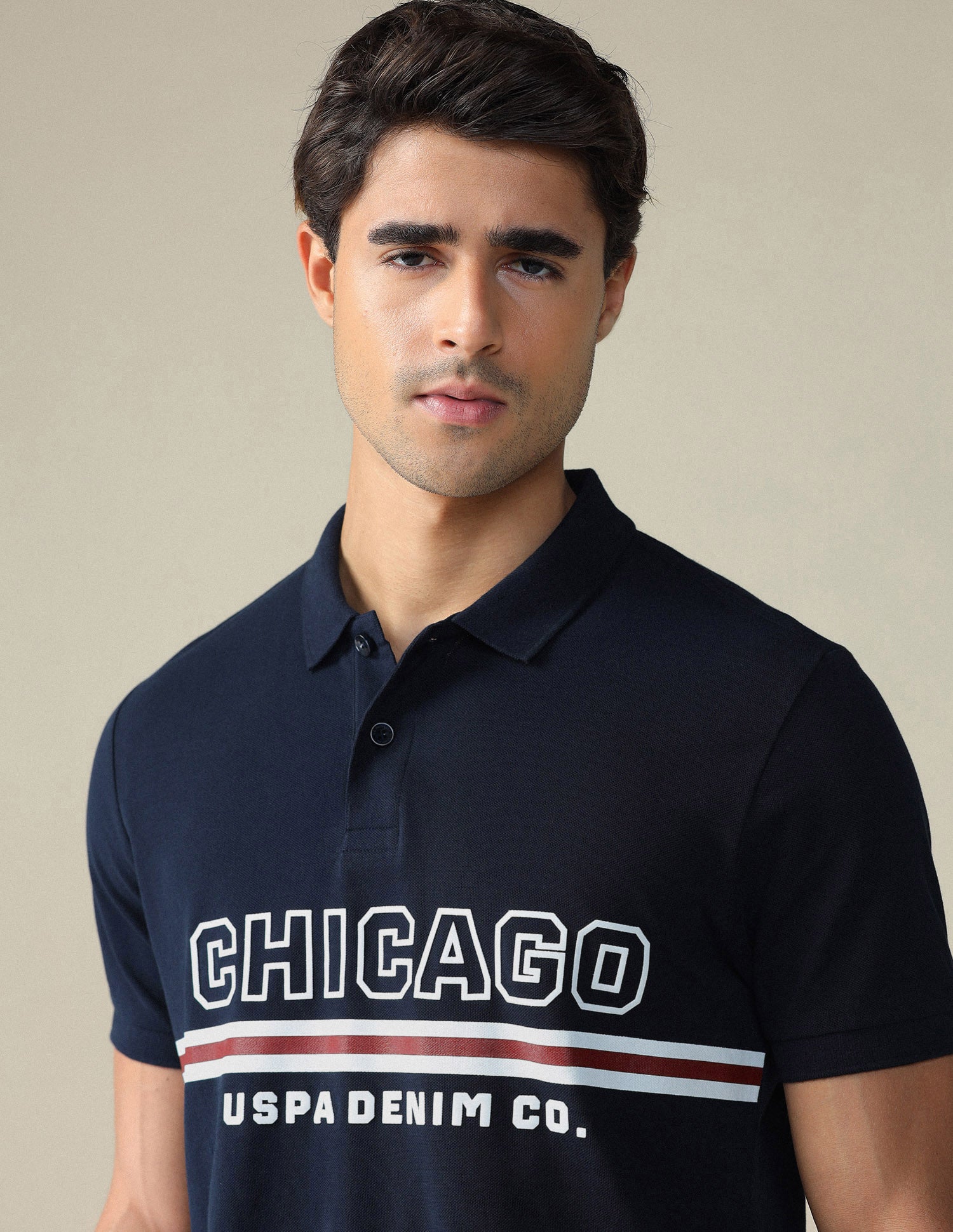 Typographic Printed Muscle Fit Polo Shirt Navy - U.S. POLO ASSN. | Large