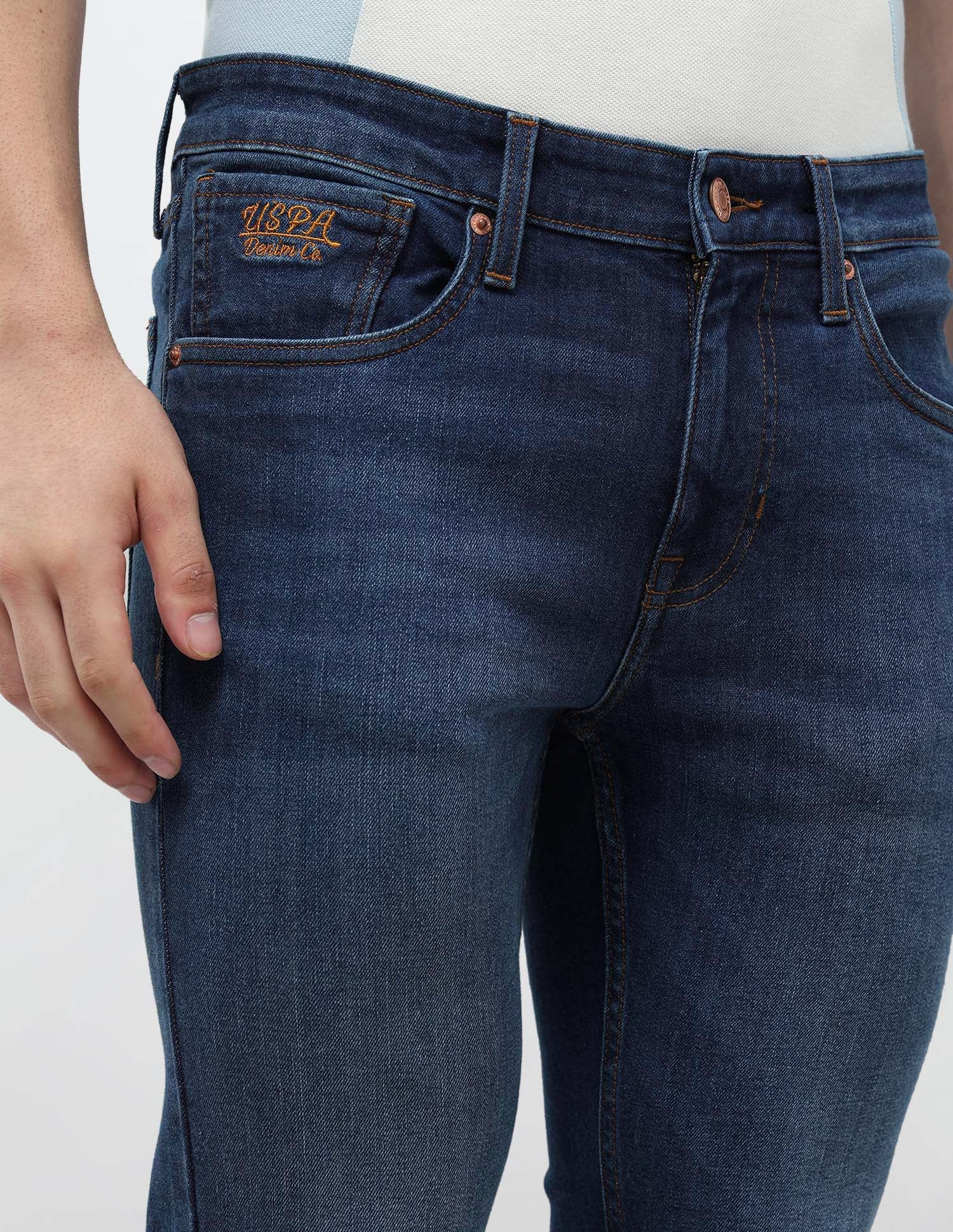 Regallo Skinny Fit Mid Rise Jeans Med Blue - U.S. POLO ASSN. | Large